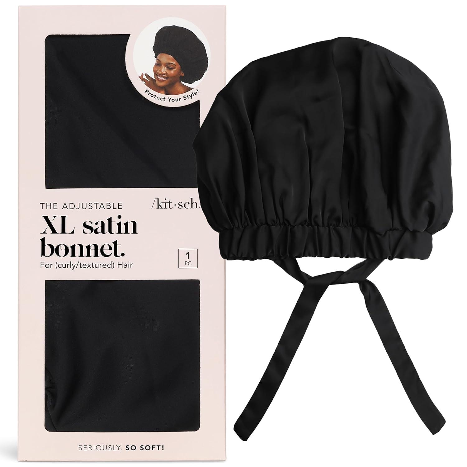 image:imageKitsch x Bridgerton Satin Bonnet for Sleeping Softer Than Silk Bonnet For Sleeping Women Secure Fit Adjustable Night Cap For Curly amp Textured Hair Prevents Breakage amp Tangles Garden ToileBlack