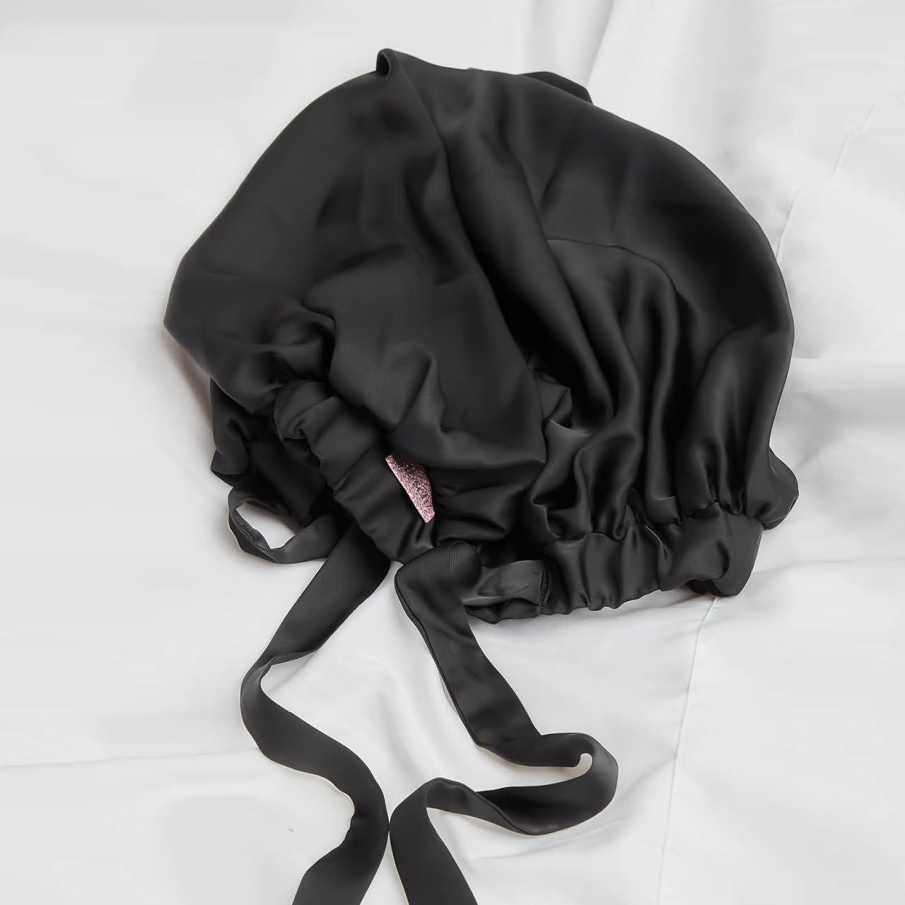 image:imageKitsch x Bridgerton Satin Bonnet for Sleeping Softer Than Silk Bonnet For Sleeping Women Secure Fit Adjustable Night Cap For Curly amp Textured Hair Prevents Breakage amp Tangles Garden ToileBlack