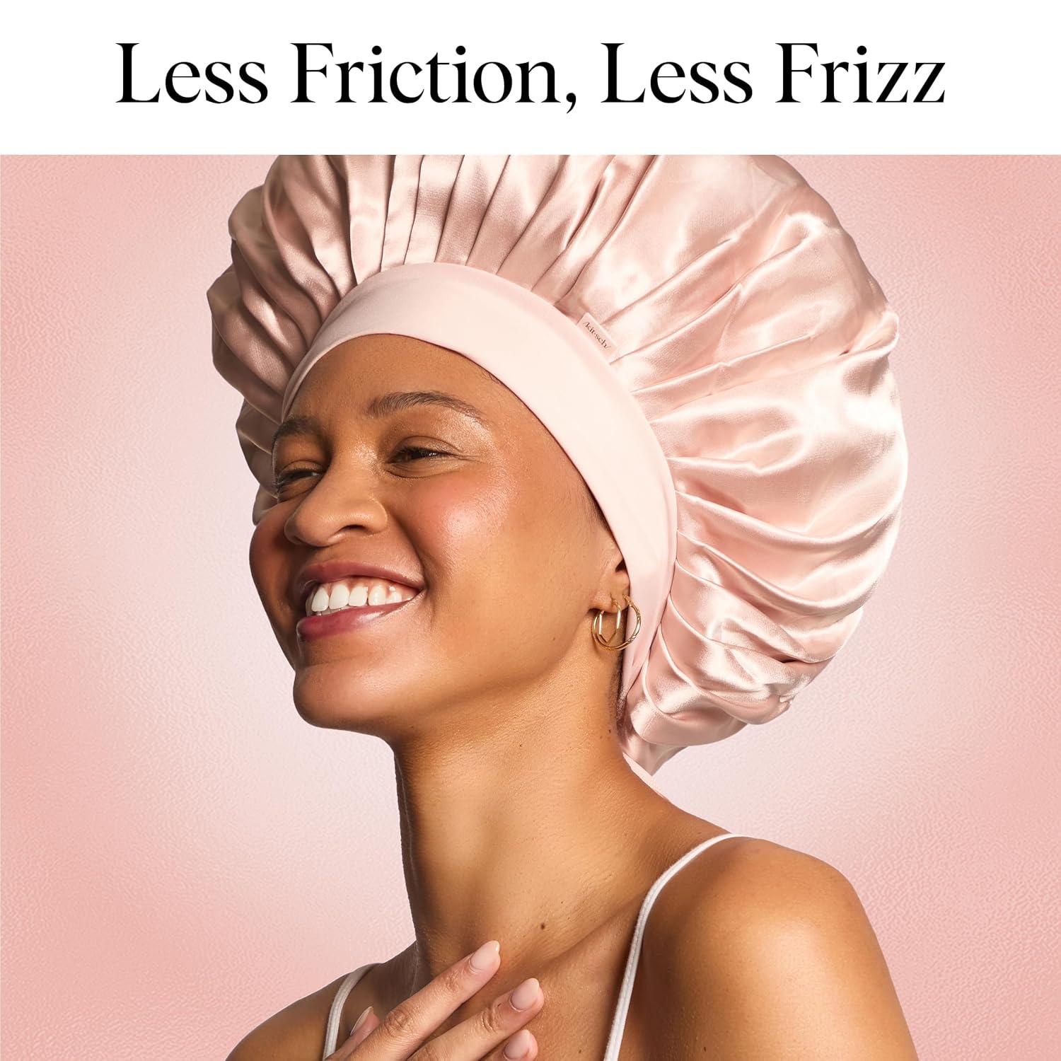 image:imageKitsch x Bridgerton Satin Bonnet for Sleeping Softer Than Silk Bonnet For Sleeping Women Secure Fit Adjustable Night Cap For Curly amp Textured Hair Prevents Breakage amp Tangles Garden ToileBlush