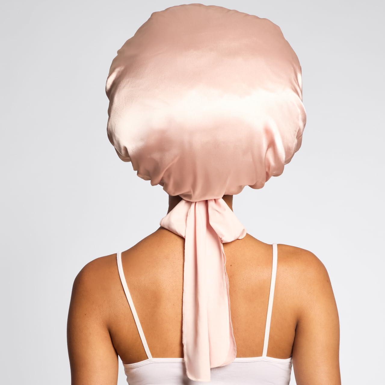 image:imageKitsch x Bridgerton Satin Bonnet for Sleeping Softer Than Silk Bonnet For Sleeping Women Secure Fit Adjustable Night Cap For Curly amp Textured Hair Prevents Breakage amp Tangles Garden ToileBlush