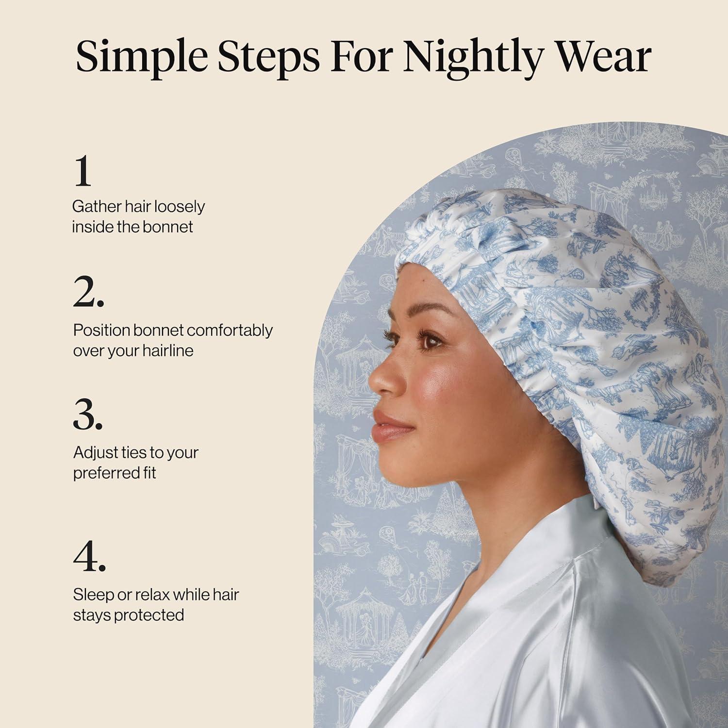 image:imageKitsch x Bridgerton Satin Bonnet for Sleeping Softer Than Silk Bonnet For Sleeping Women Secure Fit Adjustable Night Cap For Curly amp Textured Hair Prevents Breakage amp Tangles Garden ToileGarden Toile