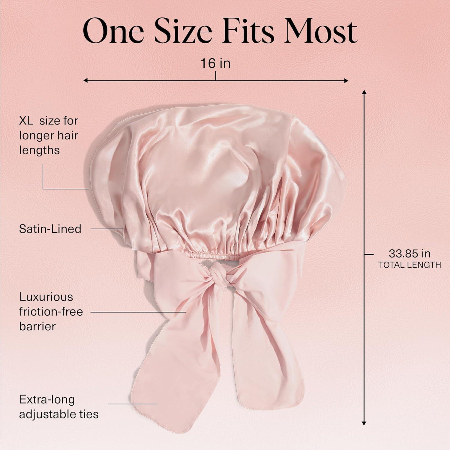 image:imageKitsch x Bridgerton Satin Bonnet for Sleeping Softer Than Silk Bonnet For Sleeping Women Secure Fit Adjustable Night Cap For Curly amp Textured Hair Prevents Breakage amp Tangles Garden ToileBlush