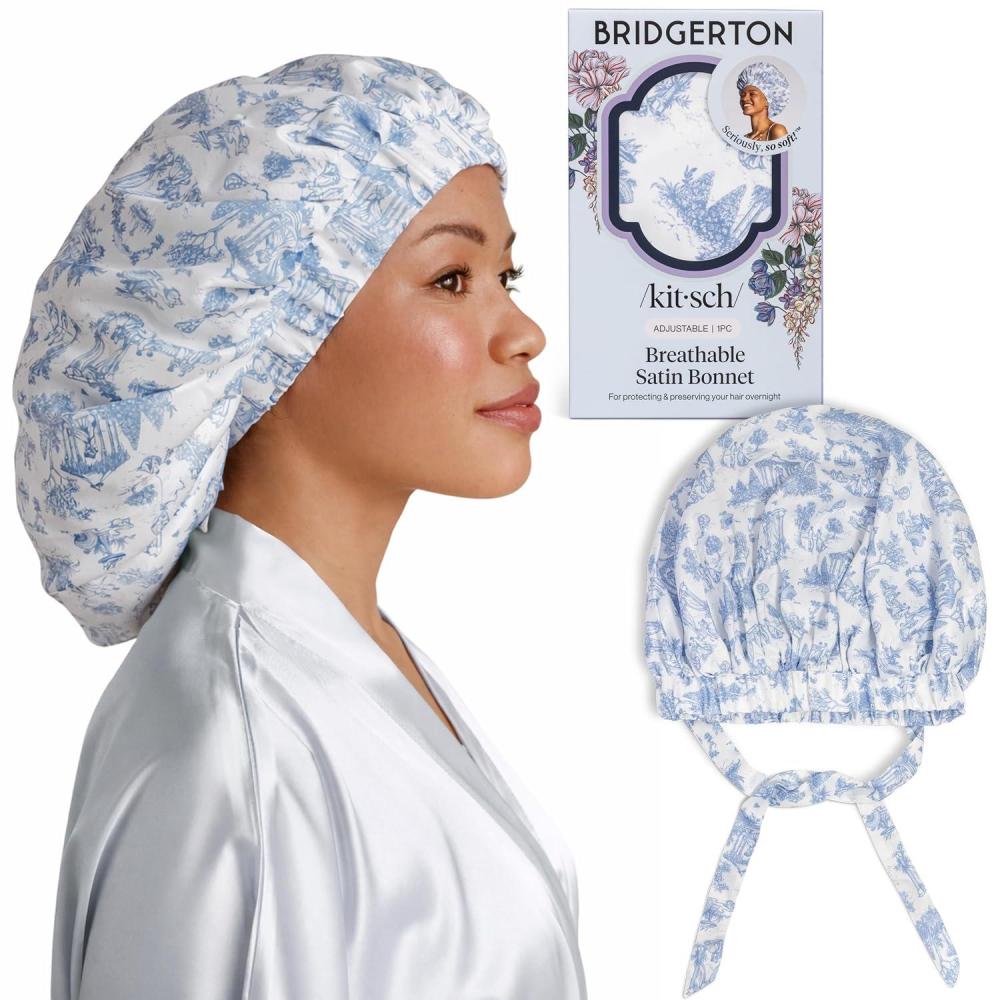 image:imageKitsch x Bridgerton Satin Bonnet for Sleeping Softer Than Silk Bonnet For Sleeping Women Secure Fit Adjustable Night Cap For Curly amp Textured Hair Prevents Breakage amp Tangles Garden ToileGarden Toile