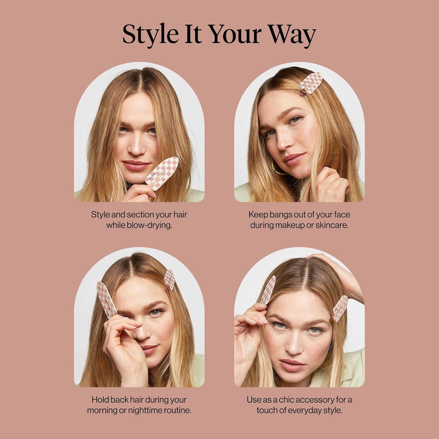 image:imageBridgerton x Kitsch Creaseless Hair Clips for Women No Crease No Bend Hair Clips for Styling Bangs Makeup Application Face Wash Recycled Acrylic Toile in Bloom Ideal Gifts for Women 4pcsTerracotta Checkered
