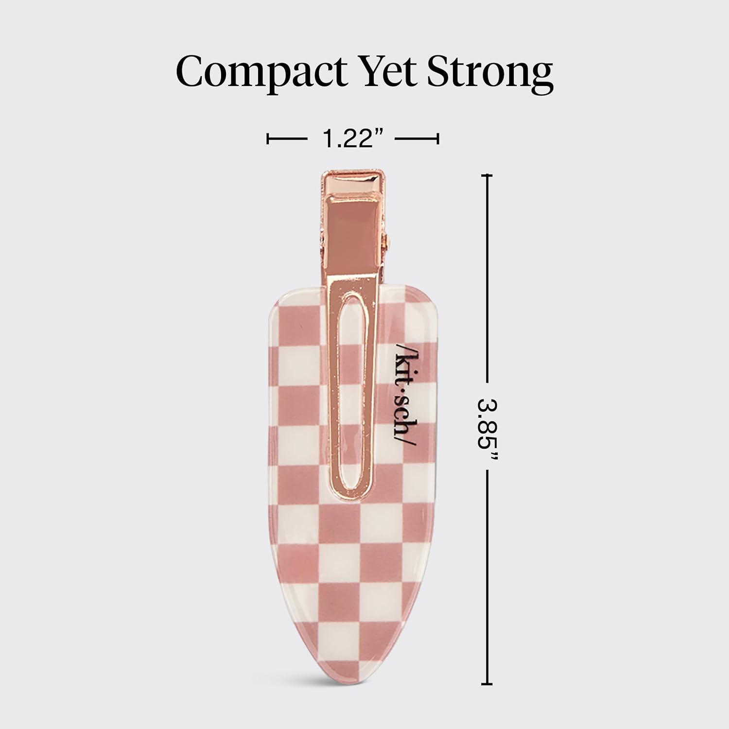 image:imageBridgerton x Kitsch Creaseless Hair Clips for Women No Crease No Bend Hair Clips for Styling Bangs Makeup Application Face Wash Recycled Acrylic Toile in Bloom Ideal Gifts for Women 4pcsTerracotta Checkered