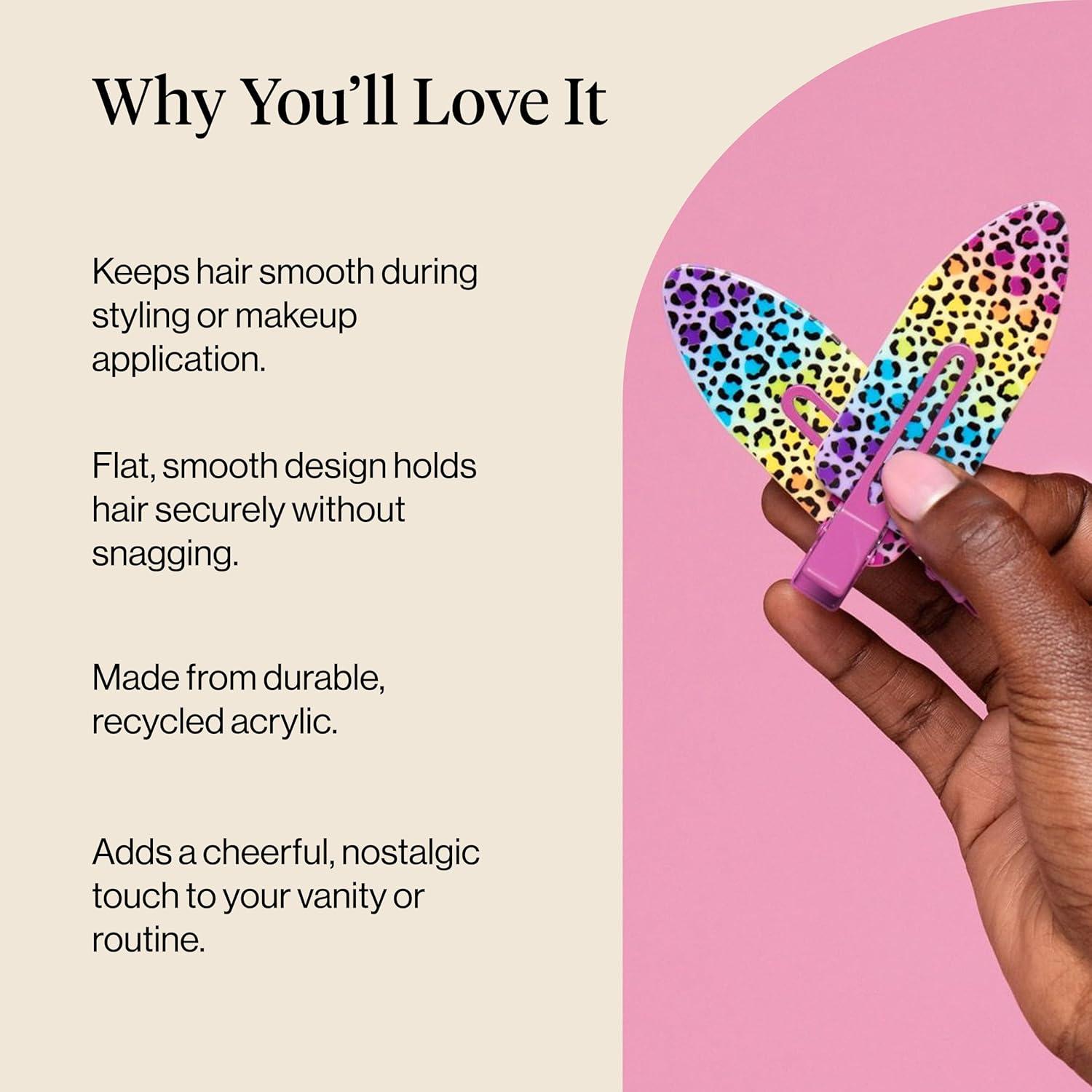 image:imageBridgerton x Kitsch Creaseless Hair Clips for Women No Crease No Bend Hair Clips for Styling Bangs Makeup Application Face Wash Recycled Acrylic Toile in Bloom Ideal Gifts for Women 4pcsRainbow Leopard
