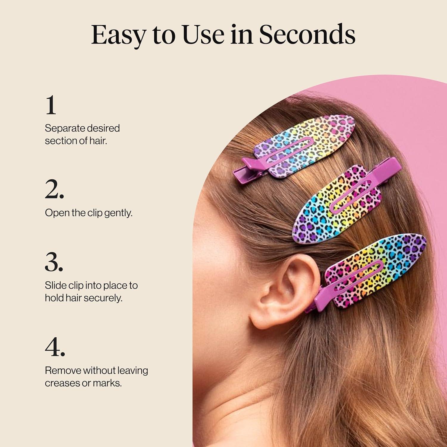 image:imageBridgerton x Kitsch Creaseless Hair Clips for Women No Crease No Bend Hair Clips for Styling Bangs Makeup Application Face Wash Recycled Acrylic Toile in Bloom Ideal Gifts for Women 4pcsRainbow Leopard