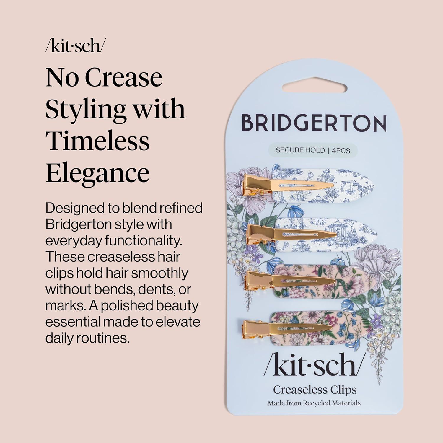 image:imageBridgerton x Kitsch Creaseless Hair Clips for Women No Crease No Bend Hair Clips for Styling Bangs Makeup Application Face Wash Recycled Acrylic Toile in Bloom Ideal Gifts for Women 4pcsToile in Bloom