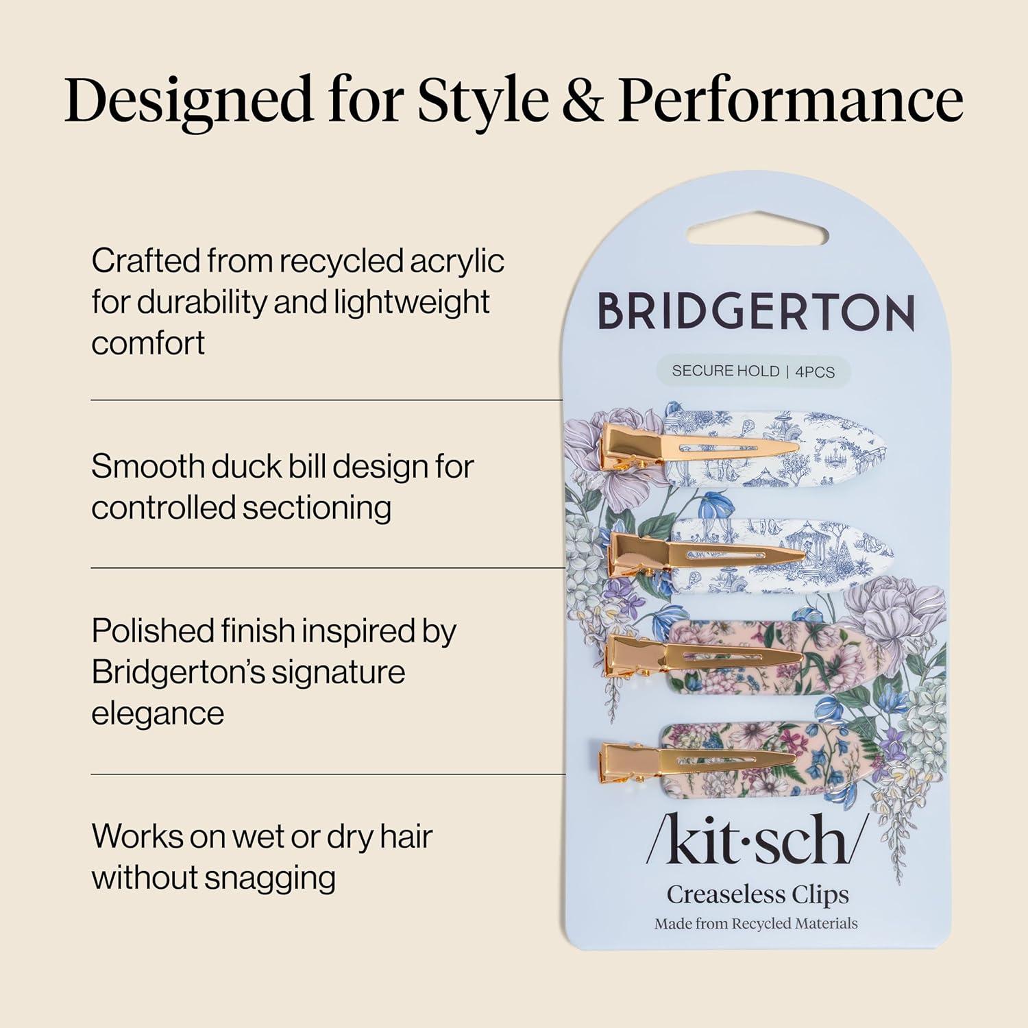 image:imageBridgerton x Kitsch Creaseless Hair Clips for Women No Crease No Bend Hair Clips for Styling Bangs Makeup Application Face Wash Recycled Acrylic Toile in Bloom Ideal Gifts for Women 4pcsToile in Bloom