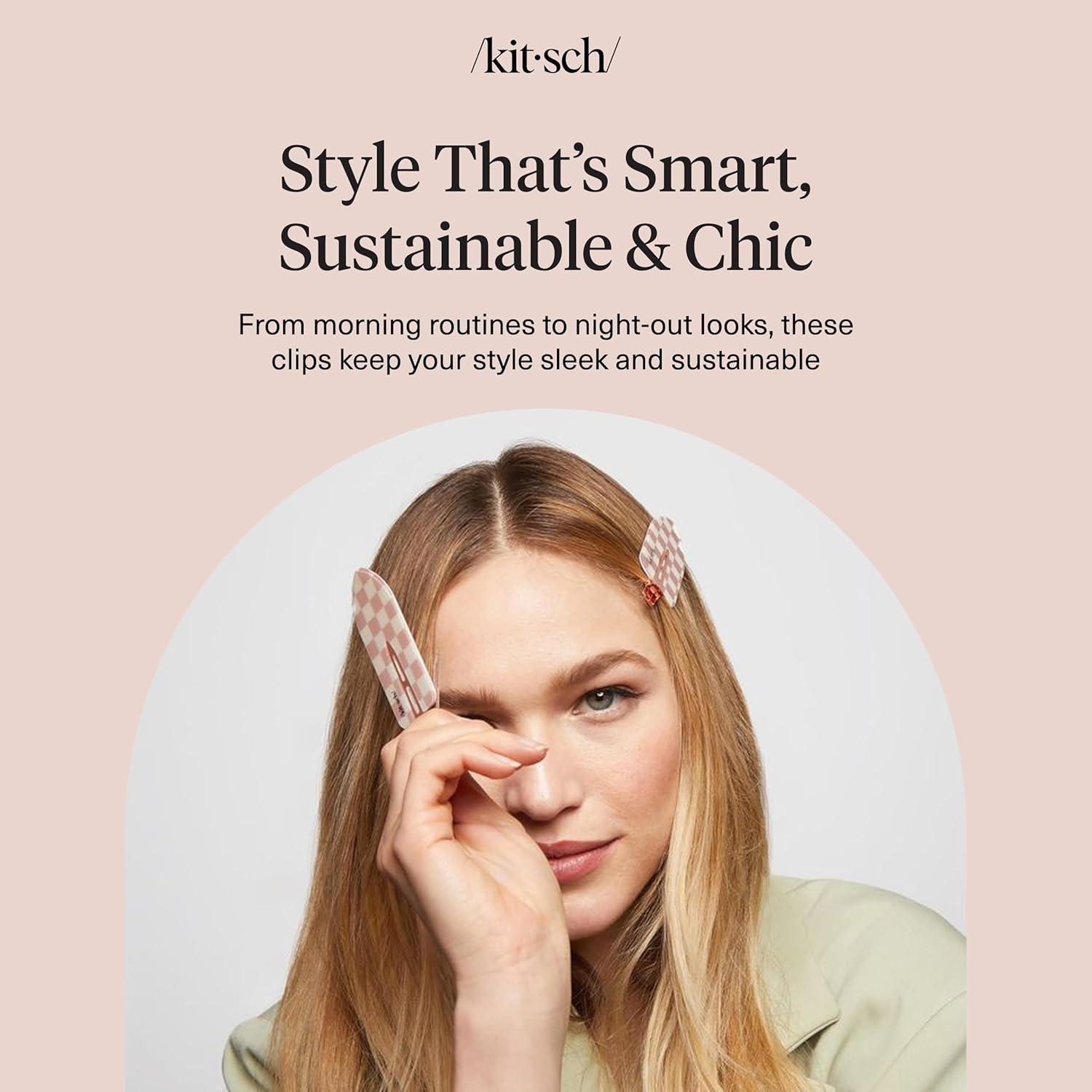 image:imageBridgerton x Kitsch Creaseless Hair Clips for Women No Crease No Bend Hair Clips for Styling Bangs Makeup Application Face Wash Recycled Acrylic Toile in Bloom Ideal Gifts for Women 4pcsTerracotta Checkered