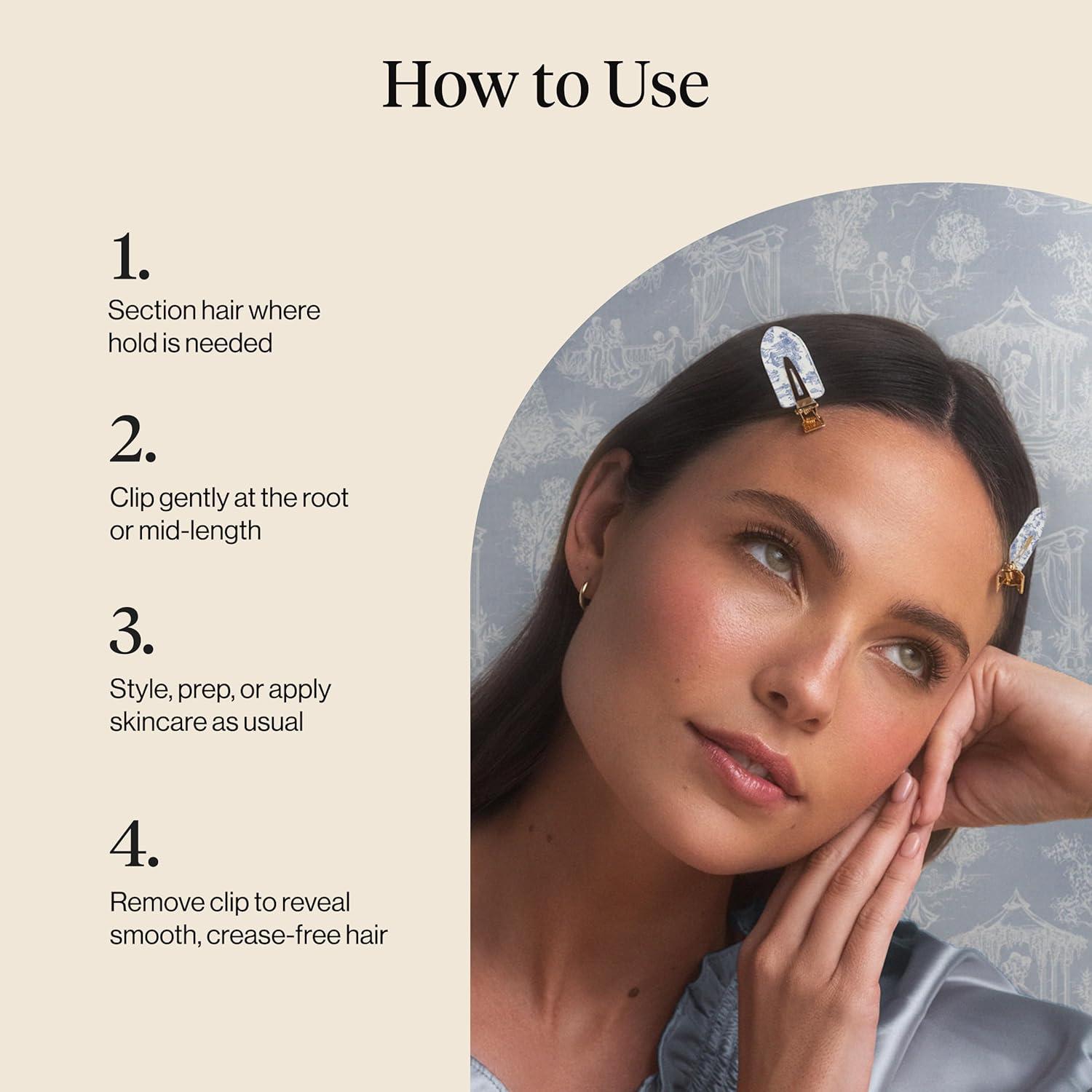 image:imageBridgerton x Kitsch Creaseless Hair Clips for Women No Crease No Bend Hair Clips for Styling Bangs Makeup Application Face Wash Recycled Acrylic Toile in Bloom Ideal Gifts for Women 4pcsToile in Bloom