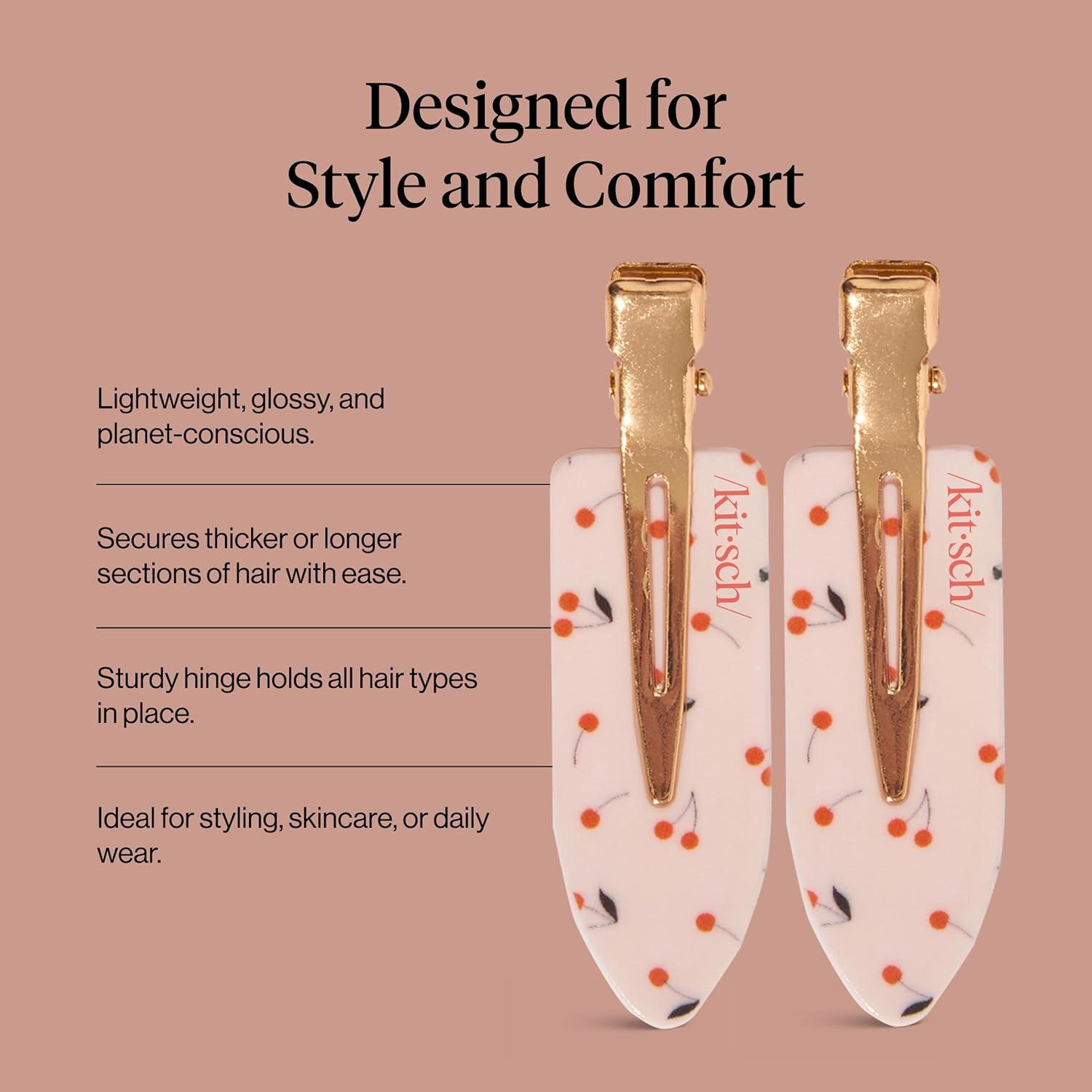 image:imageBridgerton x Kitsch Creaseless Hair Clips for Women No Crease No Bend Hair Clips for Styling Bangs Makeup Application Face Wash Recycled Acrylic Toile in Bloom Ideal Gifts for Women 4pcsCherry Print