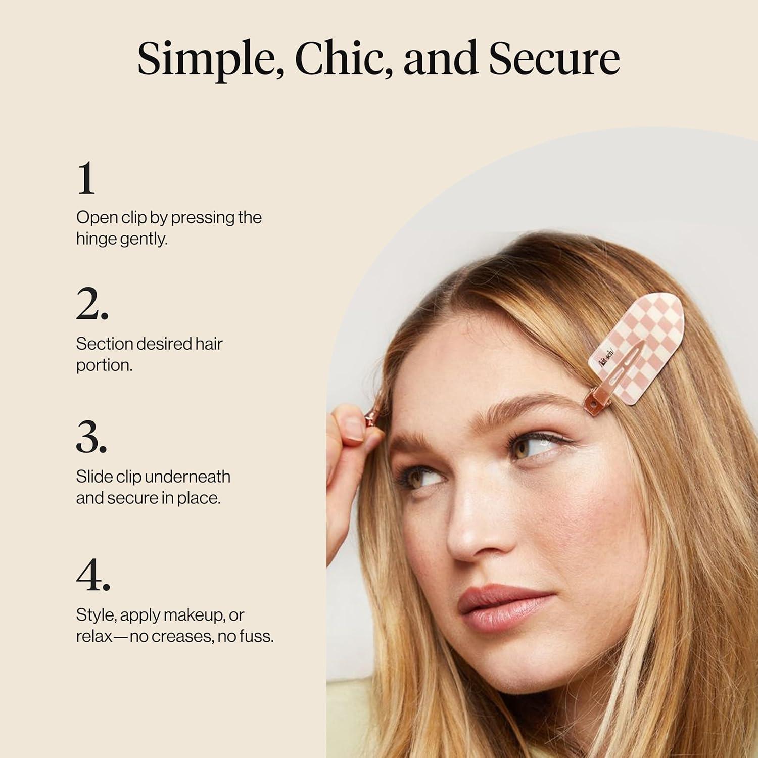 image:imageBridgerton x Kitsch Creaseless Hair Clips for Women No Crease No Bend Hair Clips for Styling Bangs Makeup Application Face Wash Recycled Acrylic Toile in Bloom Ideal Gifts for Women 4pcsTerracotta Checkered