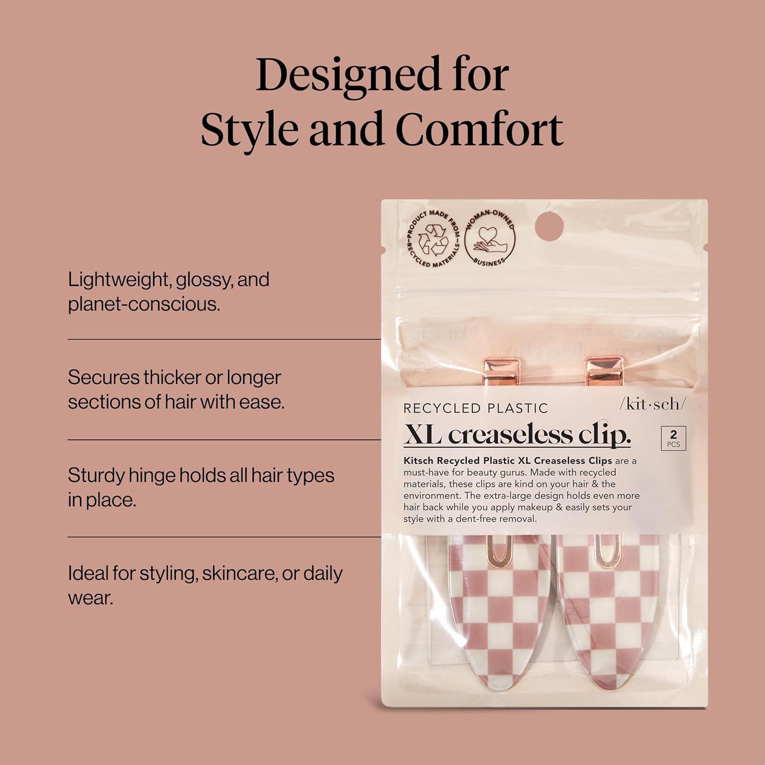 image:imageBridgerton x Kitsch Creaseless Hair Clips for Women No Crease No Bend Hair Clips for Styling Bangs Makeup Application Face Wash Recycled Acrylic Toile in Bloom Ideal Gifts for Women 4pcsTerracotta Checkered