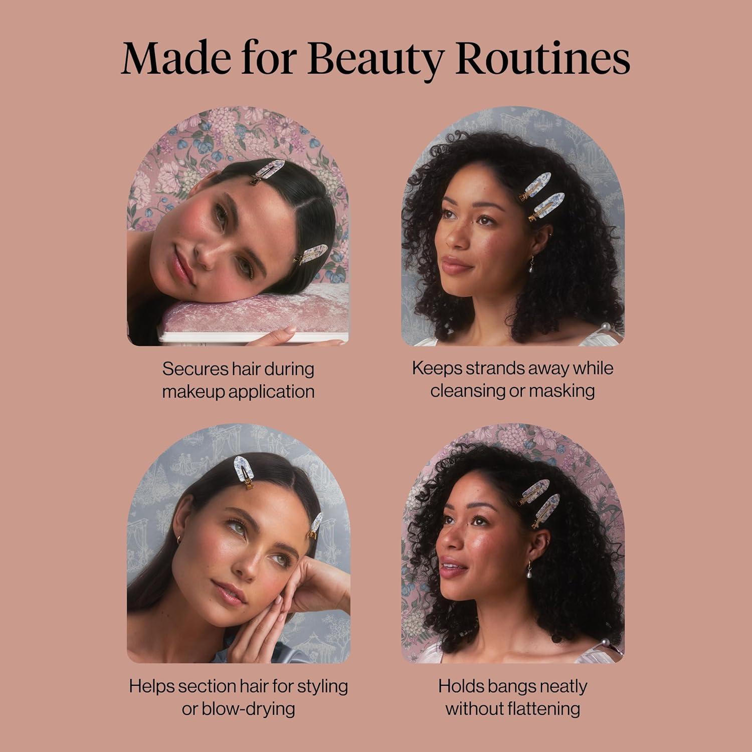 image:imageBridgerton x Kitsch Creaseless Hair Clips for Women No Crease No Bend Hair Clips for Styling Bangs Makeup Application Face Wash Recycled Acrylic Toile in Bloom Ideal Gifts for Women 4pcsToile in Bloom