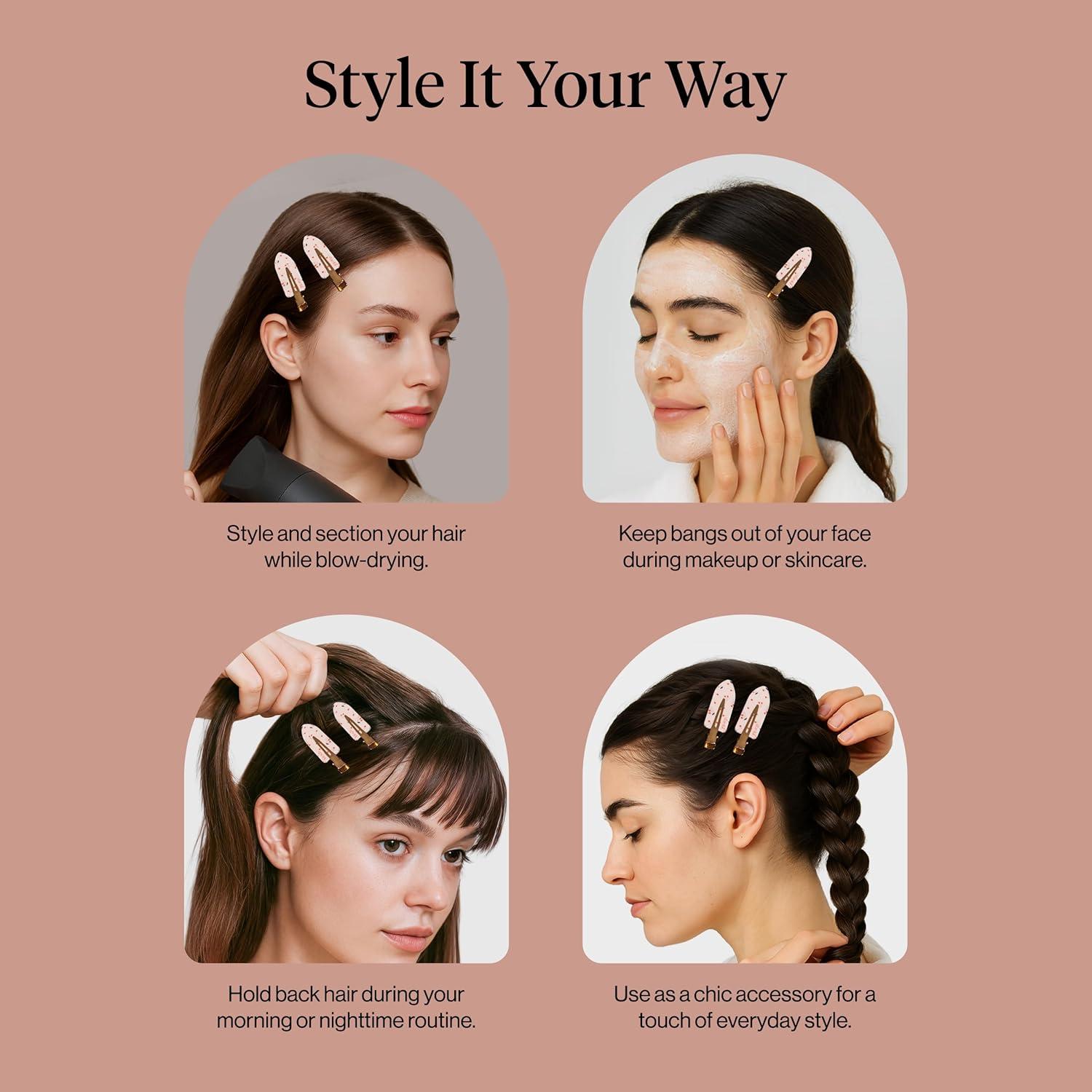 image:imageBridgerton x Kitsch Creaseless Hair Clips for Women No Crease No Bend Hair Clips for Styling Bangs Makeup Application Face Wash Recycled Acrylic Toile in Bloom Ideal Gifts for Women 4pcsCherry Print
