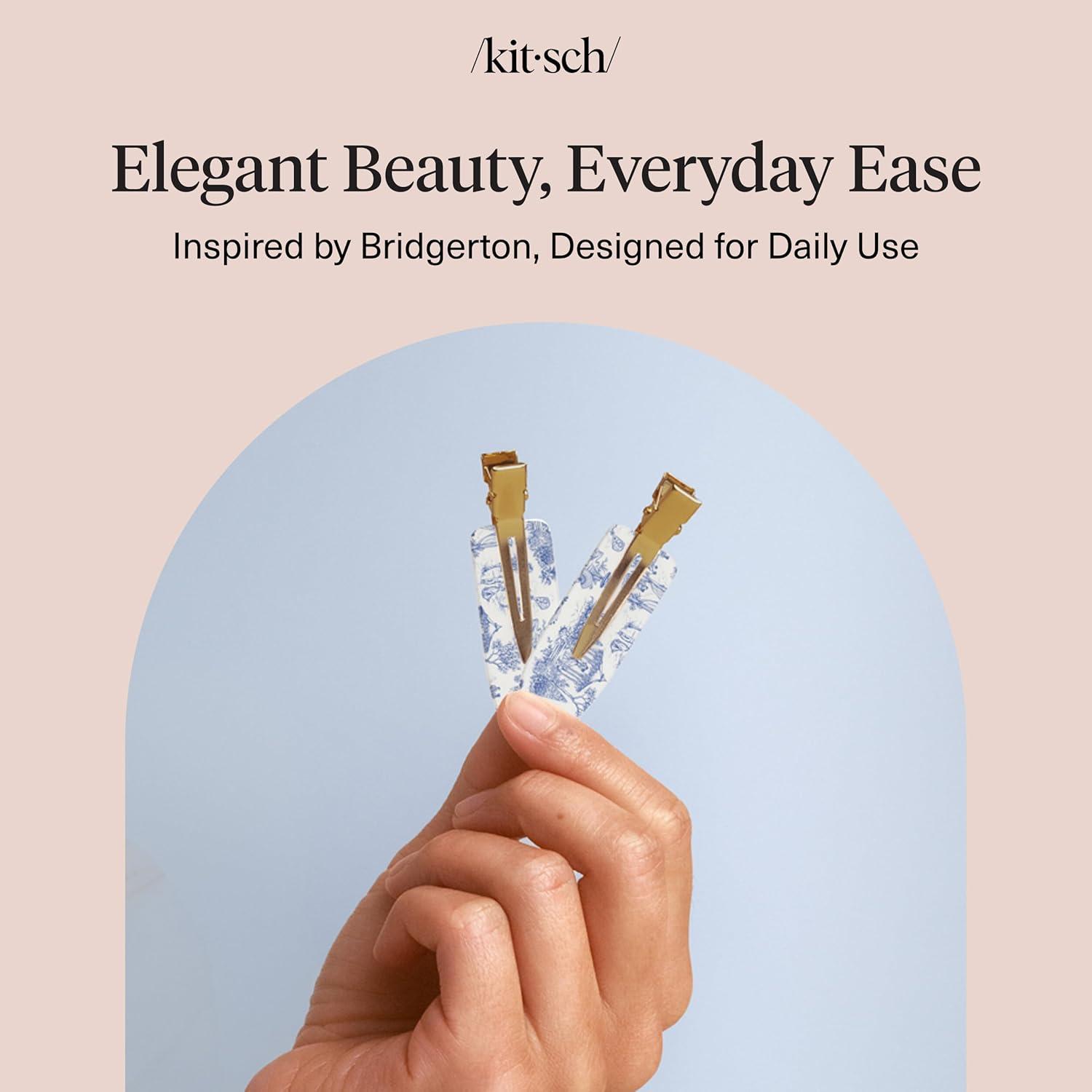image:imageBridgerton x Kitsch Creaseless Hair Clips for Women No Crease No Bend Hair Clips for Styling Bangs Makeup Application Face Wash Recycled Acrylic Toile in Bloom Ideal Gifts for Women 4pcsToile in Bloom