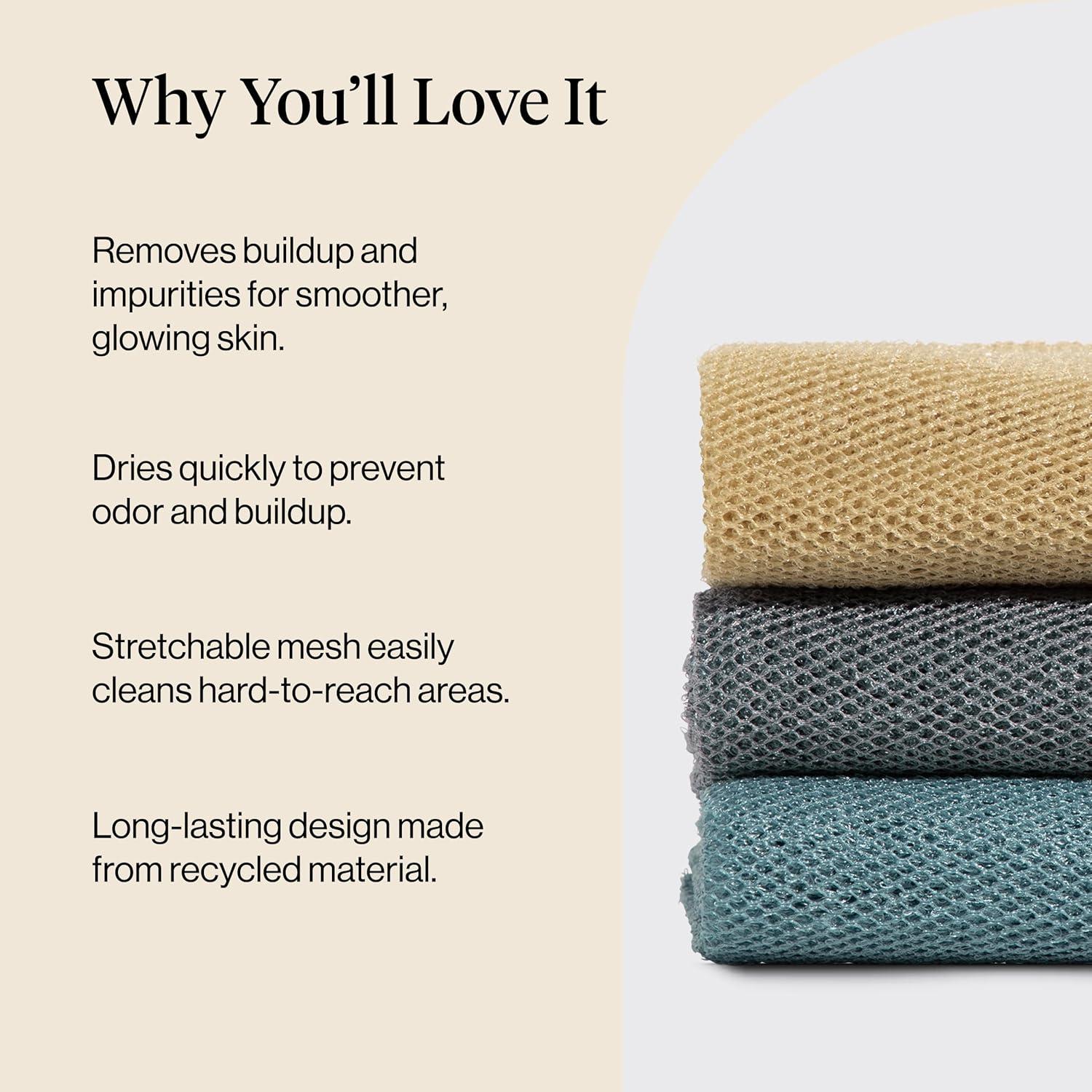image:imageKitsch African Net Sponge Exfoliating Body Scrubber for Cleansing amp Gentle Daily Exfoliation Stretchable Bath Sponge for HardtoReach Areas LongLasting Shower Essential Ocean Blue 3 PcsAqua Grey
