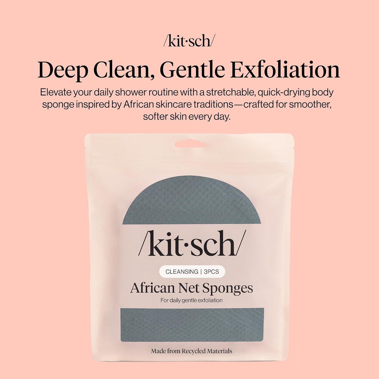 image:imageKitsch African Net Sponge Exfoliating Body Scrubber for Cleansing amp Gentle Daily Exfoliation Stretchable Bath Sponge for HardtoReach Areas LongLasting Shower Essential Ocean Blue 3 PcsAqua Grey