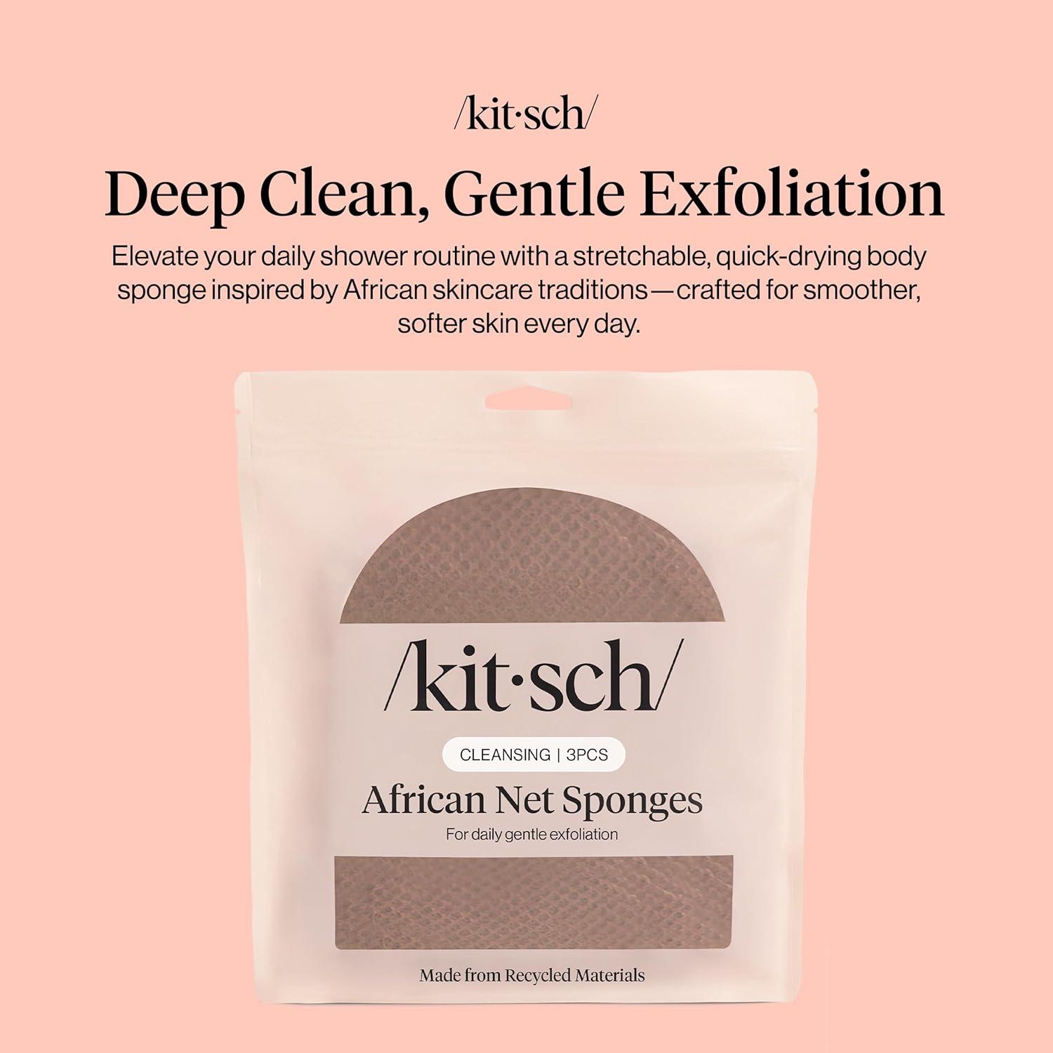 image:imageKitsch African Net Sponge Exfoliating Body Scrubber for Cleansing amp Gentle Daily Exfoliation Stretchable Bath Sponge for HardtoReach Areas LongLasting Shower Essential Ocean Blue 3 PcsRosewood