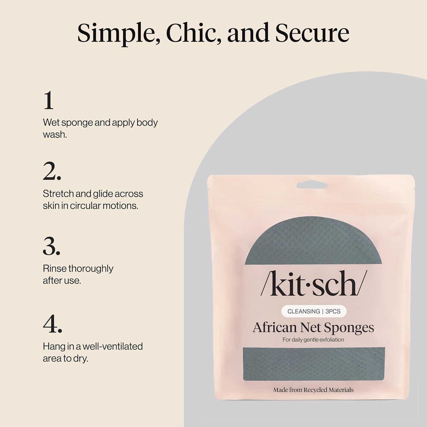 image:imageKitsch African Net Sponge Exfoliating Body Scrubber for Cleansing amp Gentle Daily Exfoliation Stretchable Bath Sponge for HardtoReach Areas LongLasting Shower Essential Ocean Blue 3 PcsAqua Grey