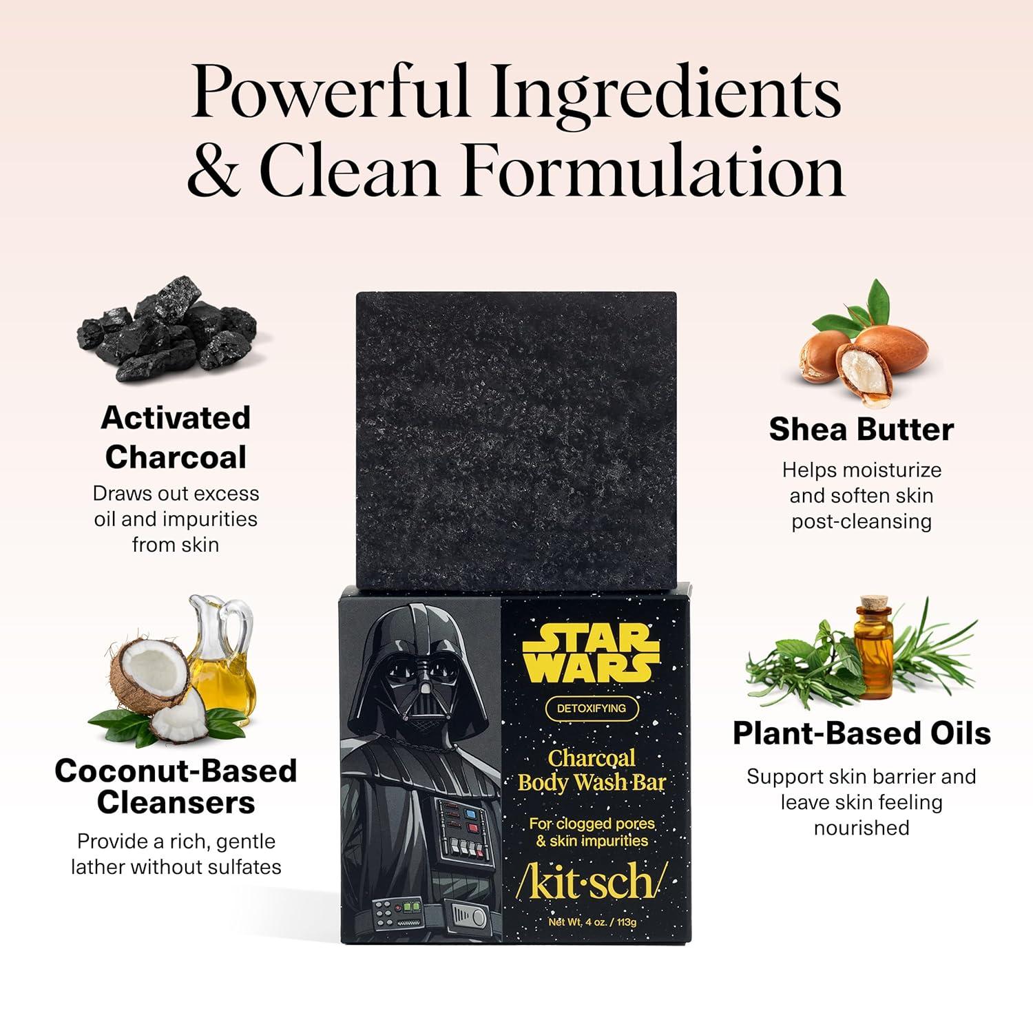 image:imageKitsch Charcoal Soap Body Wash Bar x Star Wars Darth Detoxifying Bar Soap wActivated Charcoal Gently Removes Excess Oil amp Impurities Clears Pores Firms amp Moisturizes Skin Made in USA 4 oz