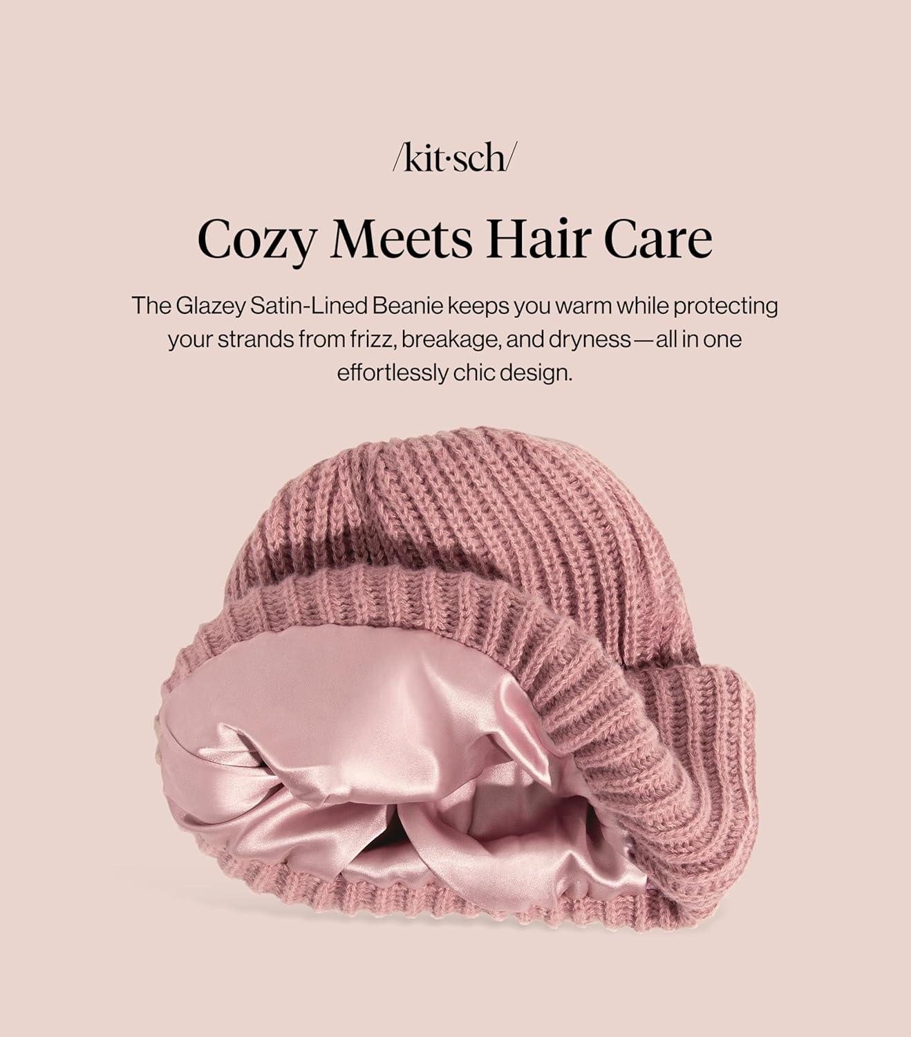 image:imageKitsch Glazey Satin Lined Beanie for Men and Women Cozy Winter Hats for Men Stylish AntiFrizz Hat for All Hair TypesBlush