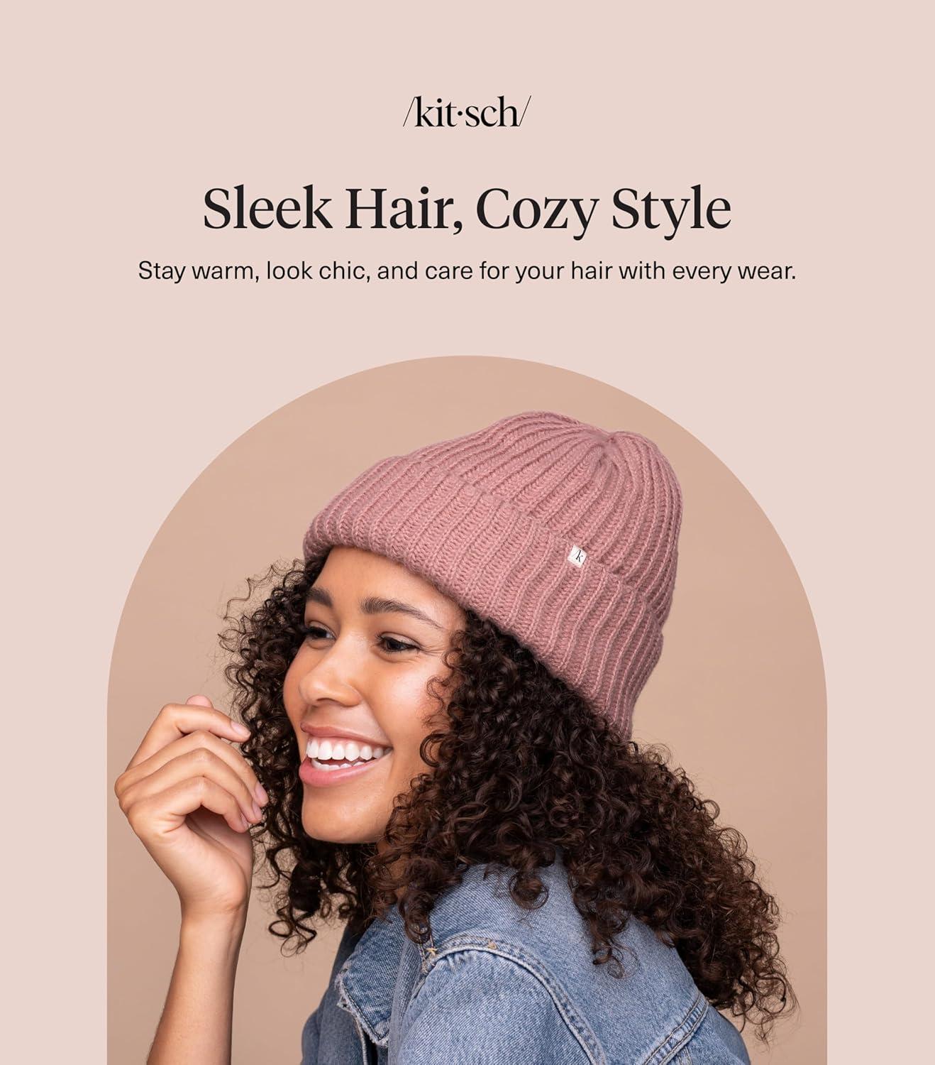 image:imageKitsch Glazey Satin Lined Beanie for Men and Women Cozy Winter Hats for Men Stylish AntiFrizz Hat for All Hair TypesBlush