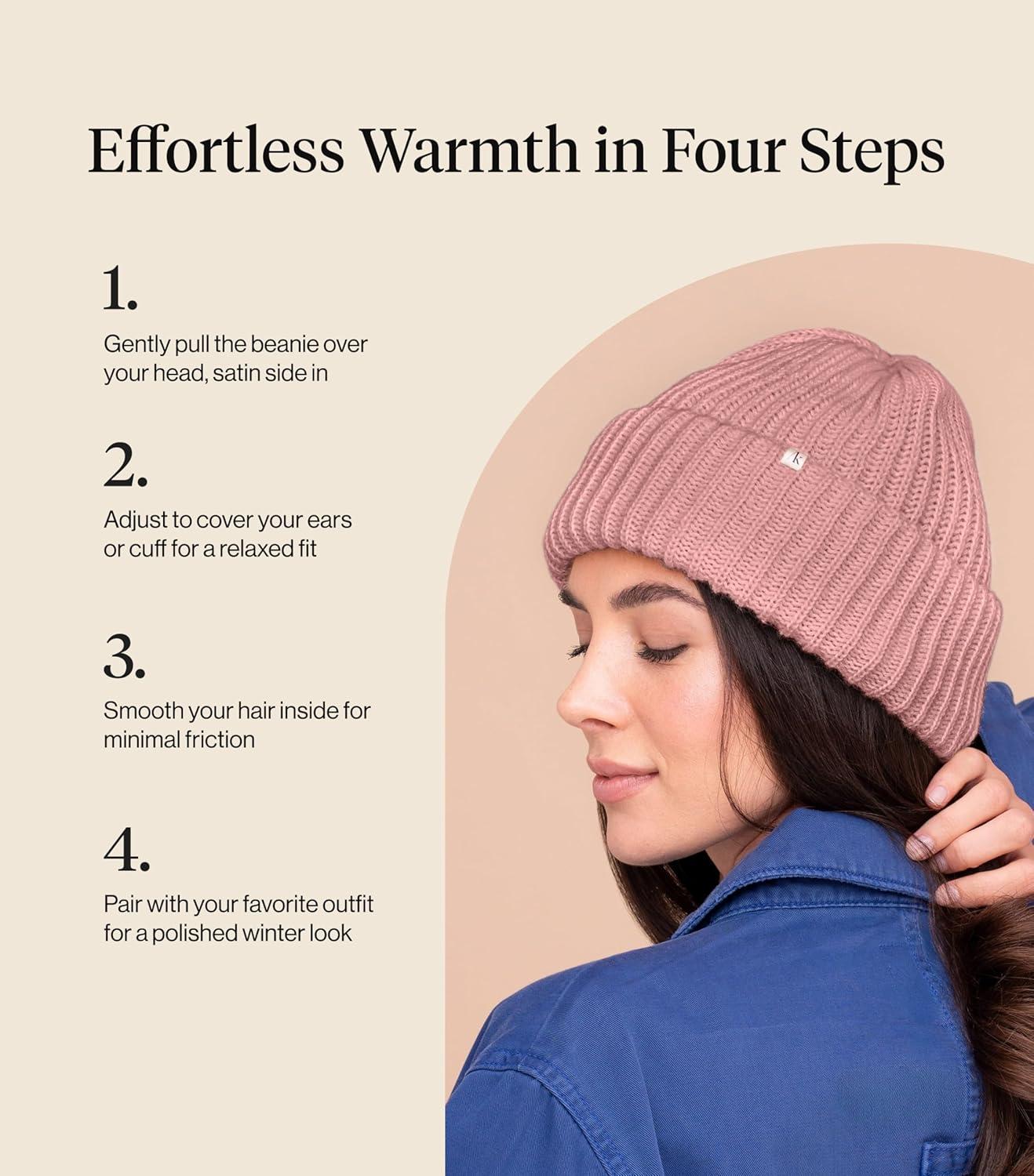 image:imageKitsch Glazey Satin Lined Beanie for Men and Women Cozy Winter Hats for Men Stylish AntiFrizz Hat for All Hair TypesBlush