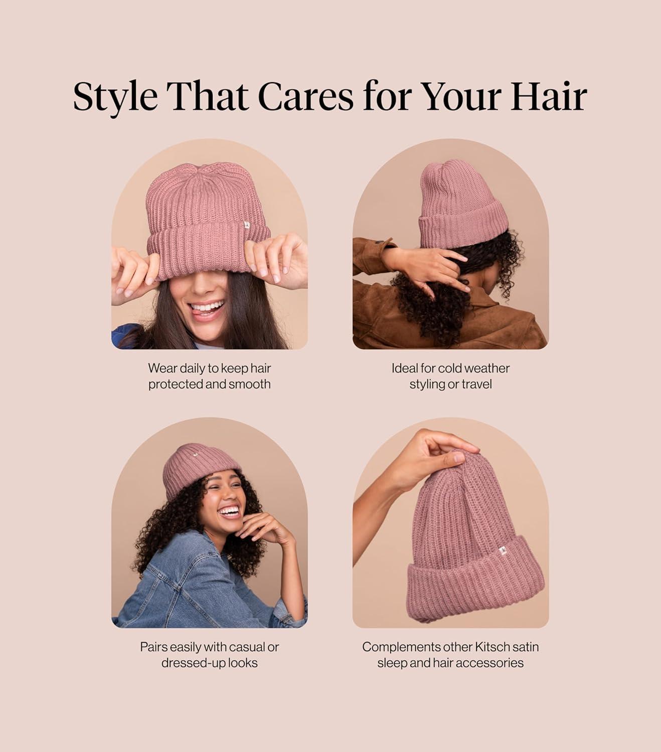 image:imageKitsch Glazey Satin Lined Beanie for Men and Women Cozy Winter Hats for Men Stylish AntiFrizz Hat for All Hair TypesBlush