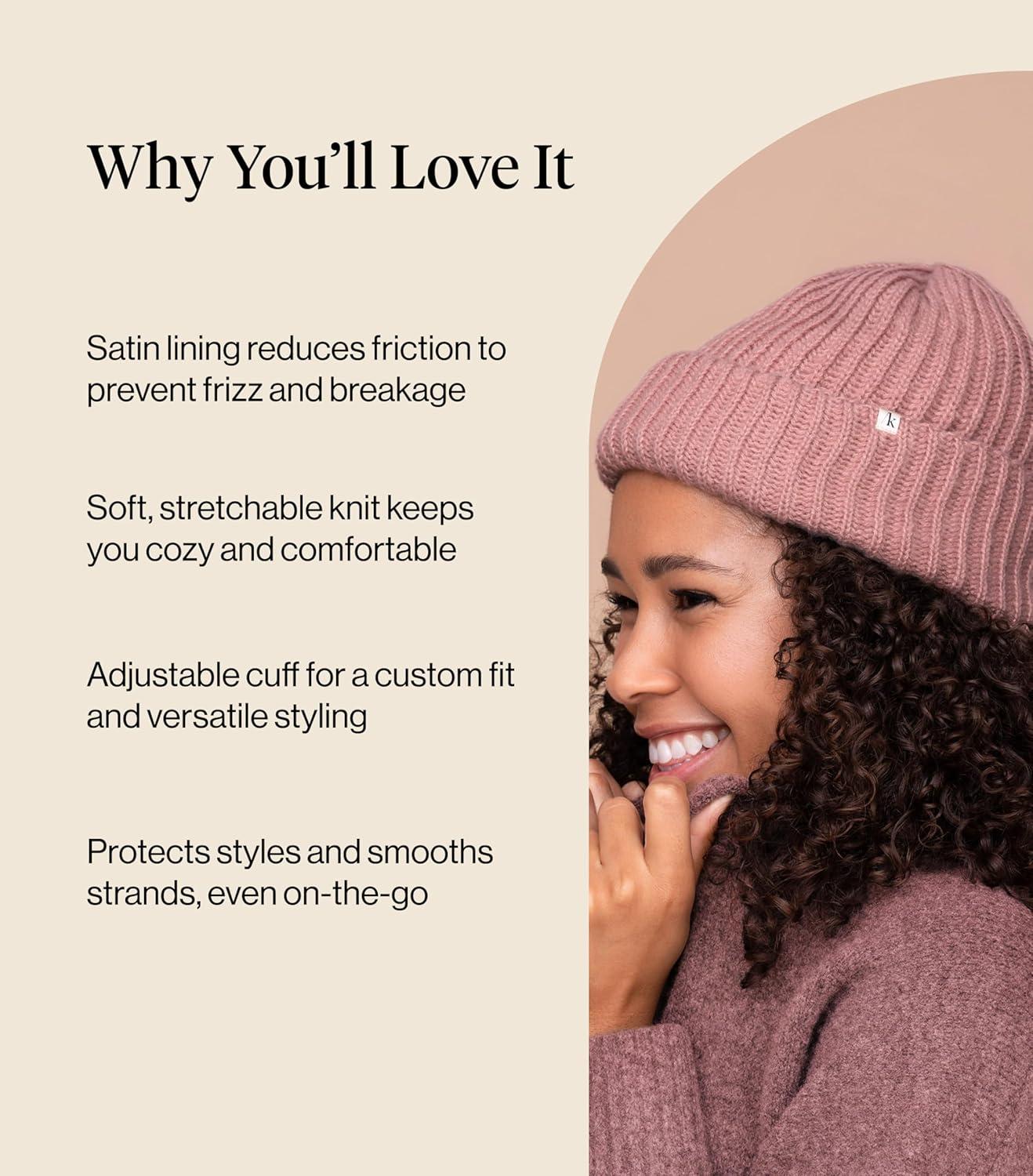 image:imageKitsch Glazey Satin Lined Beanie for Men and Women Cozy Winter Hats for Men Stylish AntiFrizz Hat for All Hair TypesBlush