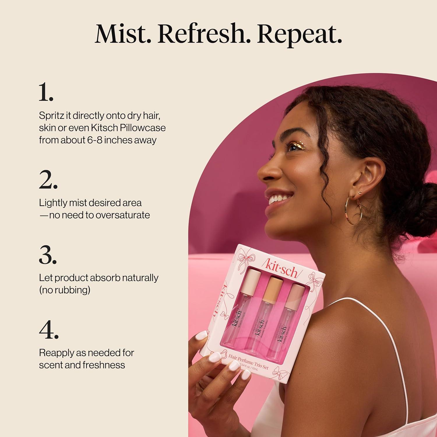 image:imageKitsch Hair Perfume for Women Trio Set Clean Deodorizing amp Patented OdorEliminating Technology Hair Spray amp Body Mist Freshen Hair Pillows Amber Shores Warm Sugar Rustic Vanilla 3x10mL