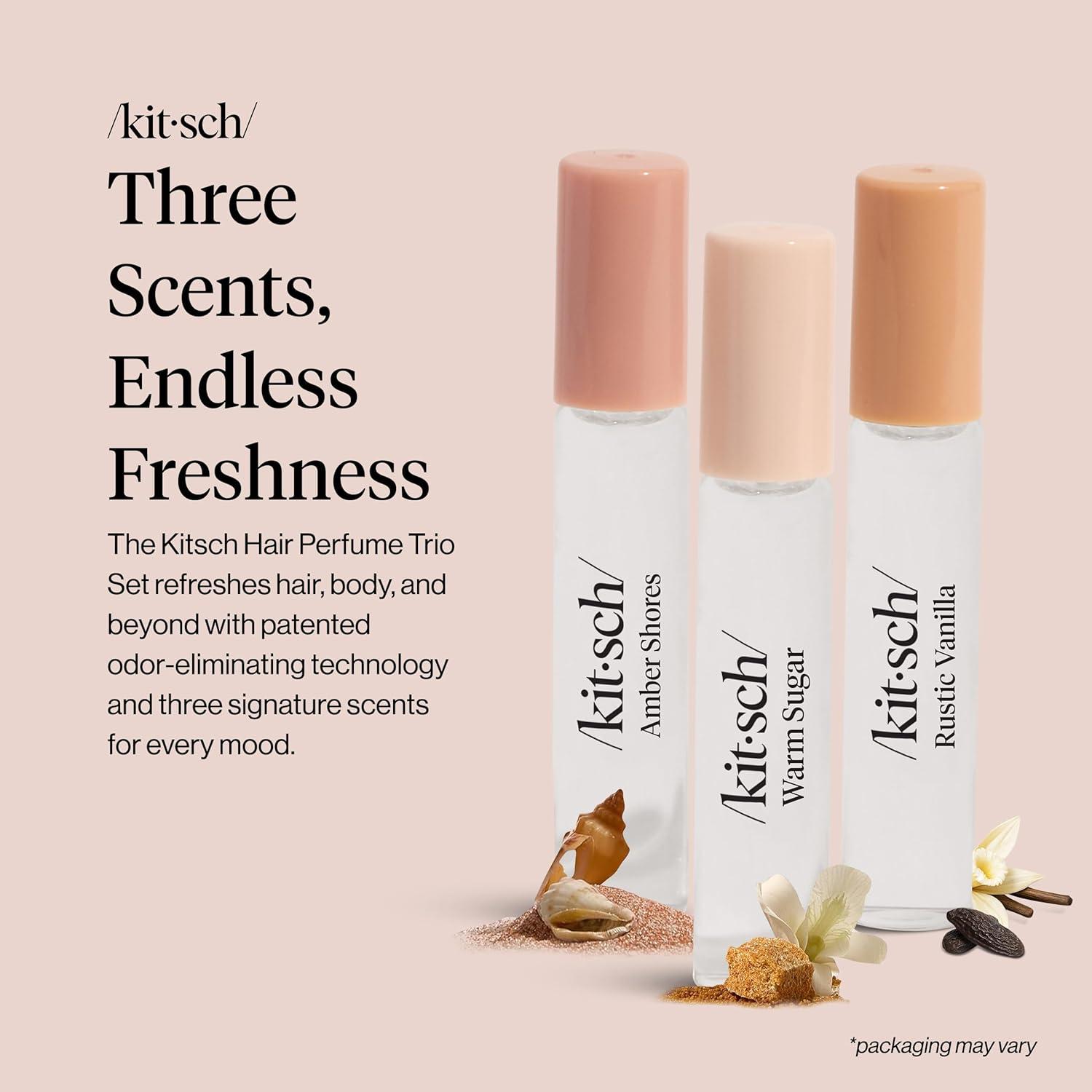 image:imageKitsch Hair Perfume for Women Trio Set Clean Deodorizing amp Patented OdorEliminating Technology Hair Spray amp Body Mist Freshen Hair Pillows Amber Shores Warm Sugar Rustic Vanilla 3x10mL
