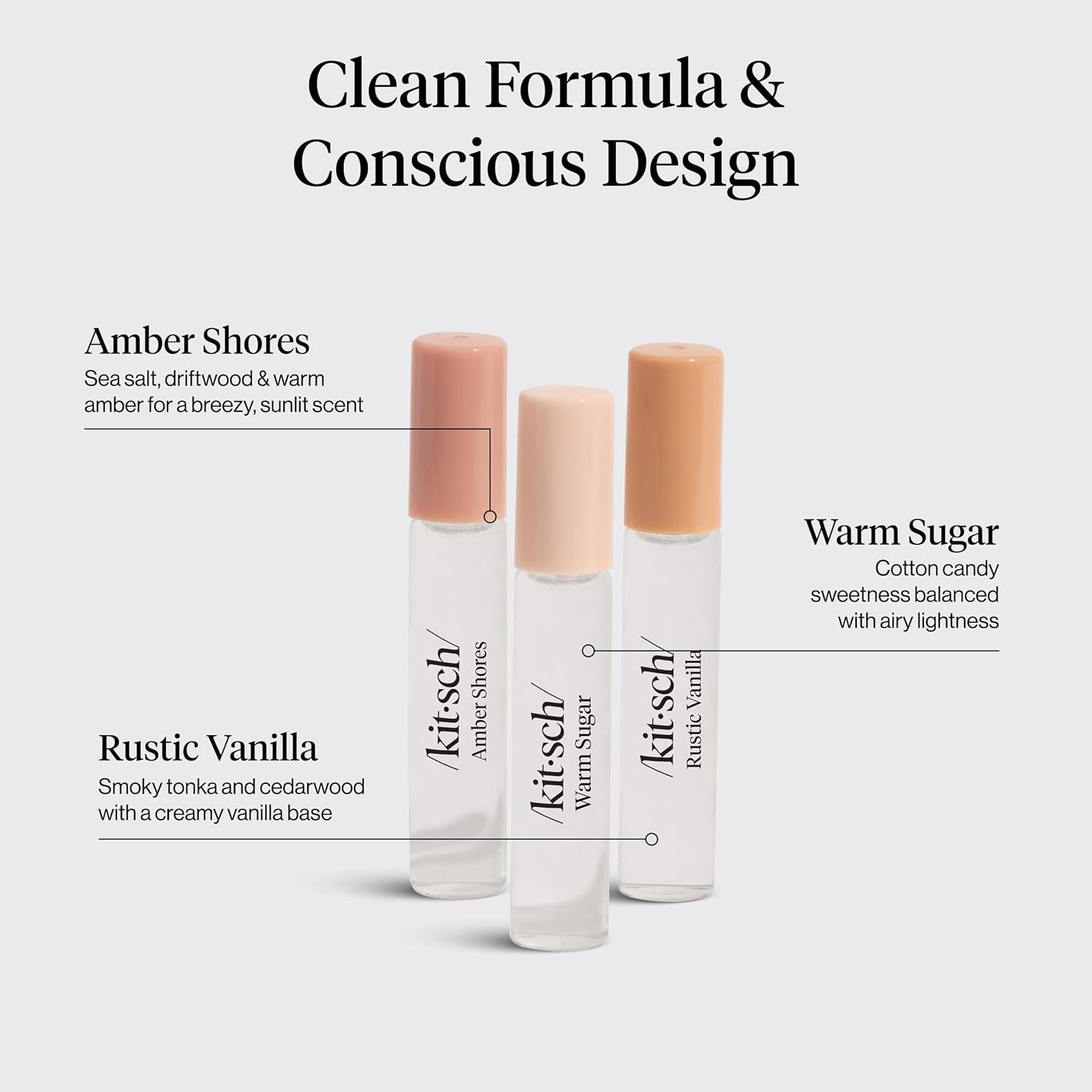 image:imageKitsch Hair Perfume for Women Trio Set Clean Deodorizing amp Patented OdorEliminating Technology Hair Spray amp Body Mist Freshen Hair Pillows Amber Shores Warm Sugar Rustic Vanilla 3x10mL