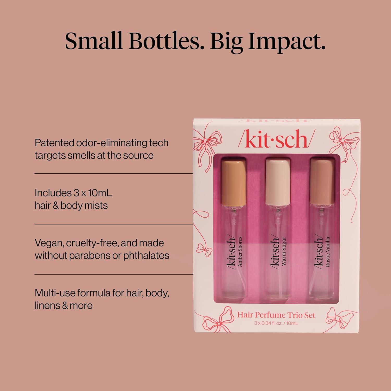 image:imageKitsch Hair Perfume for Women Trio Set Clean Deodorizing amp Patented OdorEliminating Technology Hair Spray amp Body Mist Freshen Hair Pillows Amber Shores Warm Sugar Rustic Vanilla 3x10mL