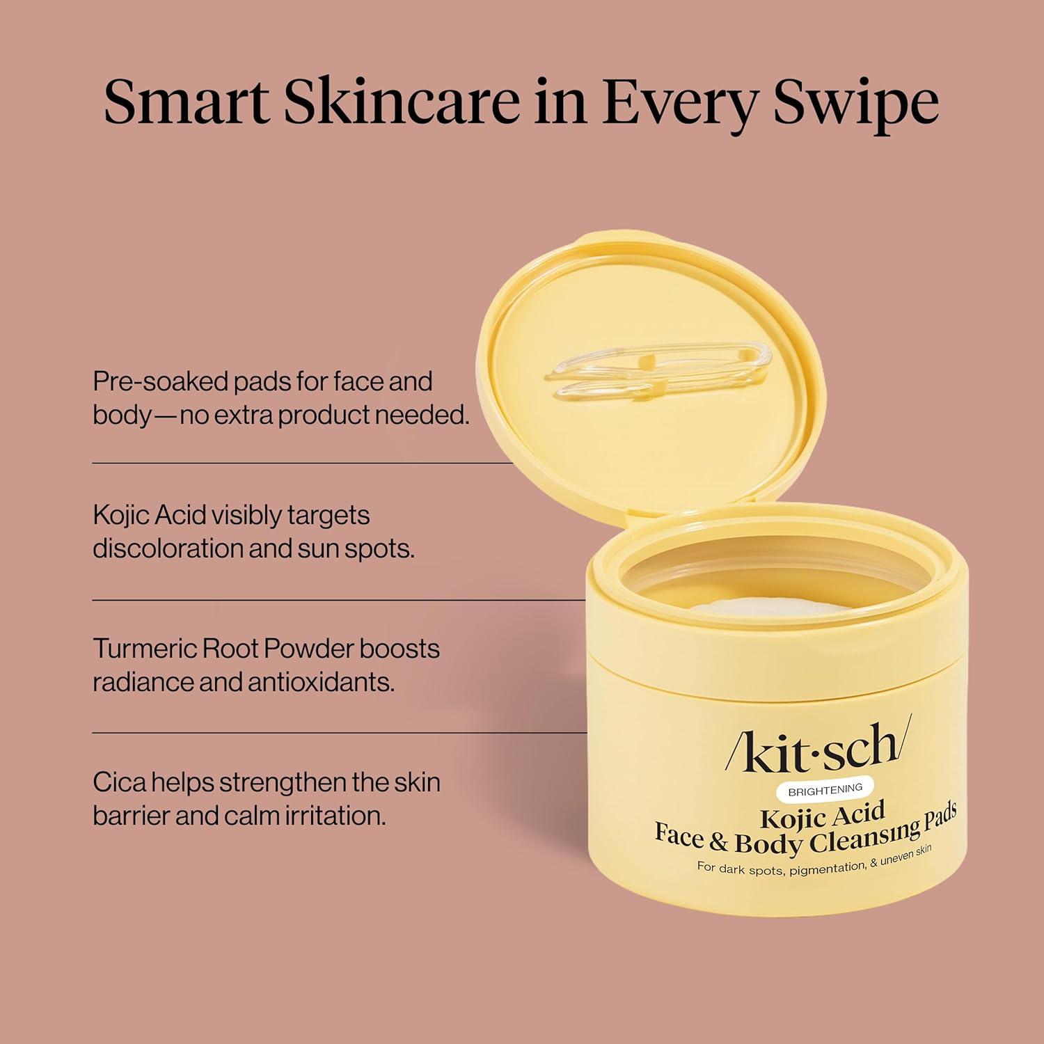 image:imageKitsch Kojic Acid Cleansing Pads with Turmeric amp Cica to Smooth Refresh amp Even Tone Skin Care Exfoliating amp Brightening PreSoaked Cotton Pads for Face and Body 50 count