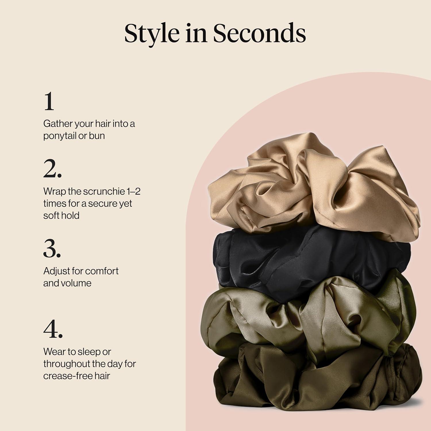 image:imageKitsch Pillow Satin Scrunchies for Women Hair Ties No Damage No Crease Hair Accessories Perfect for Day or Night Ideal Gifts for Women 4pcsBlack 4 pcs