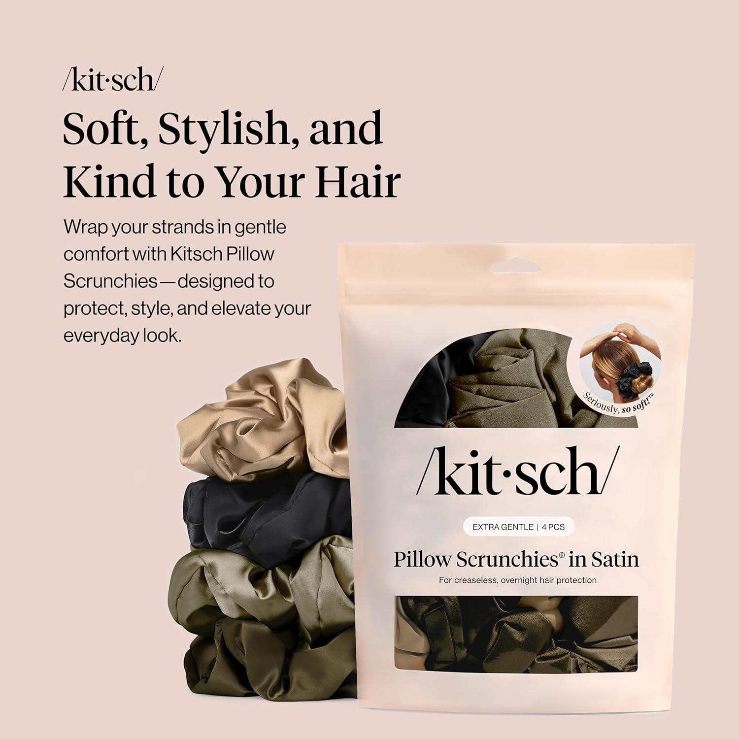 image:imageKitsch Pillow Satin Scrunchies for Women Hair Ties No Damage No Crease Hair Accessories Perfect for Day or Night Ideal Gifts for Women 4pcsBlack 4 pcs