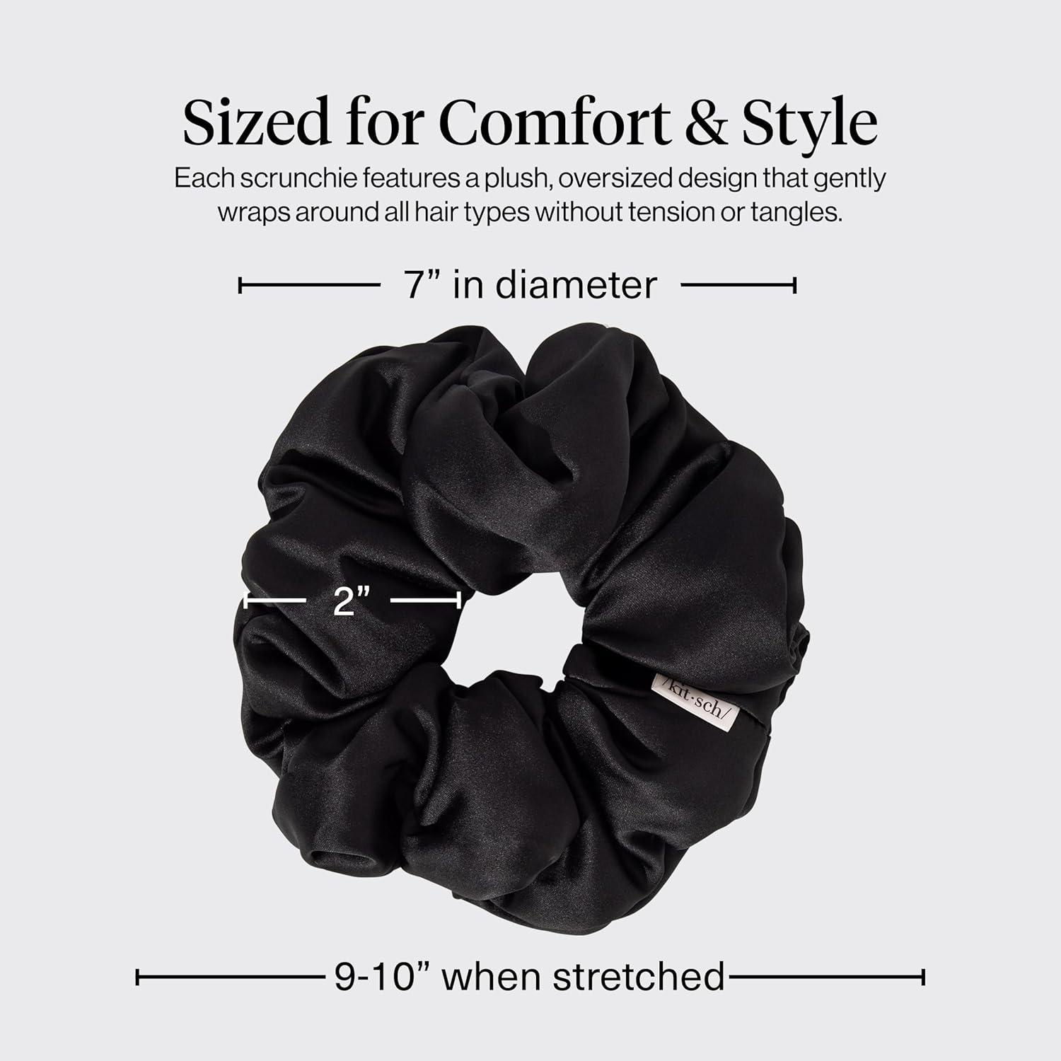 image:imageKitsch Pillow Satin Scrunchies for Women Hair Ties No Damage No Crease Hair Accessories Perfect for Day or Night Ideal Gifts for Women 4pcsBlack 4 pcs