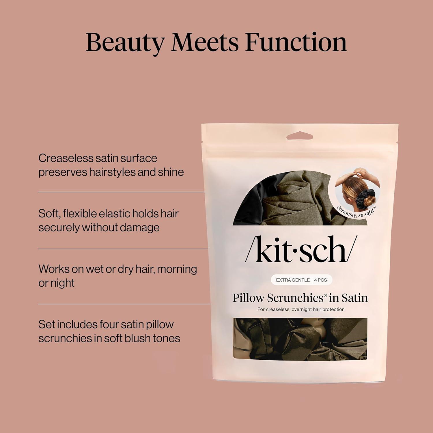 image:imageKitsch Pillow Satin Scrunchies for Women Hair Ties No Damage No Crease Hair Accessories Perfect for Day or Night Ideal Gifts for Women 4pcsBlack 4 pcs