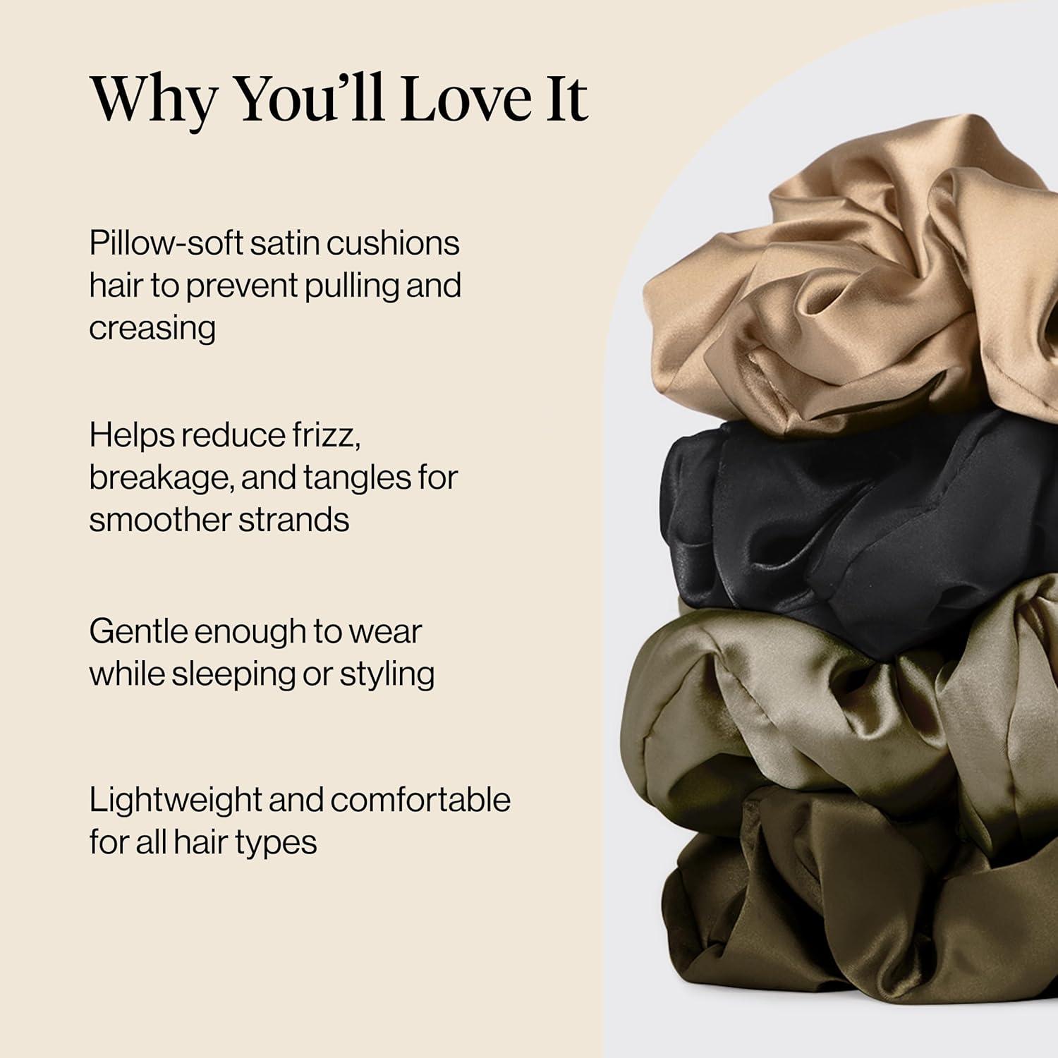 image:imageKitsch Pillow Satin Scrunchies for Women Hair Ties No Damage No Crease Hair Accessories Perfect for Day or Night Ideal Gifts for Women 4pcsBlack 4 pcs