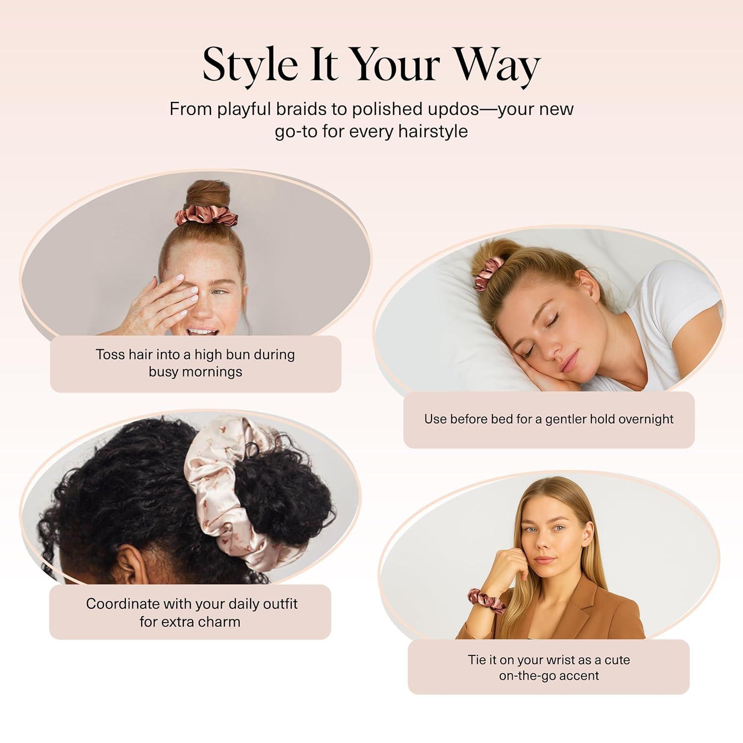 image:imageKitsch Pillow Satin Scrunchies for Women Hair Ties No Damage No Crease Hair Accessories Perfect for Day or Night Ideal Gifts for Women 4pcsDesert Crown