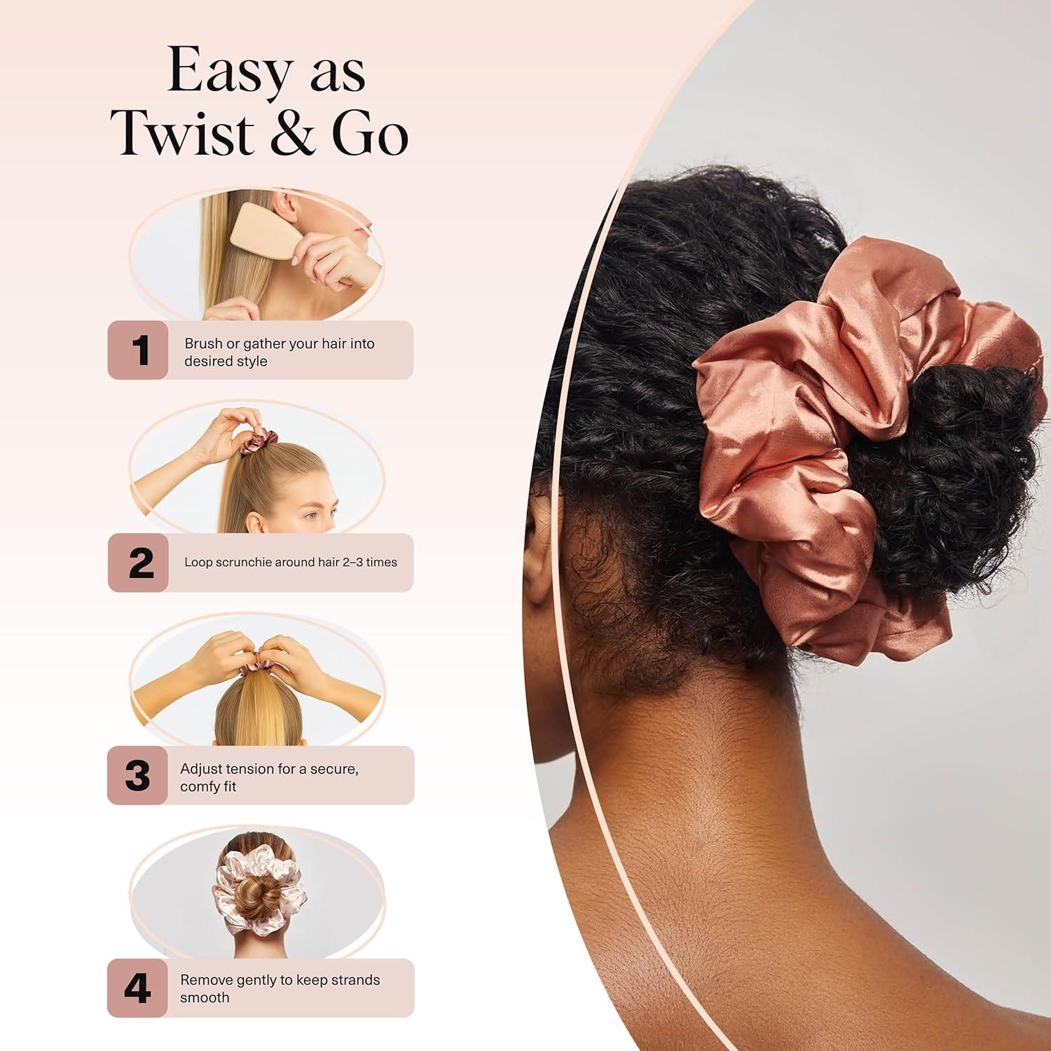 image:imageKitsch Pillow Satin Scrunchies for Women Hair Ties No Damage No Crease Hair Accessories Perfect for Day or Night Ideal Gifts for Women 4pcsDesert Crown