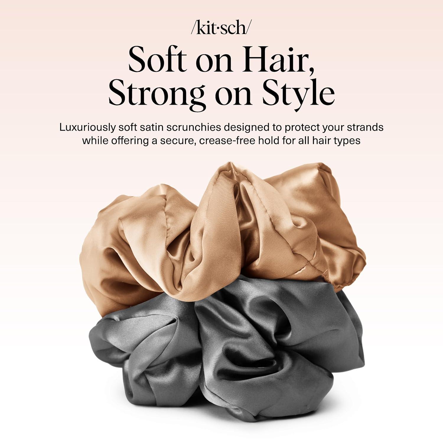 image:imageKitsch Pillow Satin Scrunchies for Women Hair Ties No Damage No Crease Hair Accessories Perfect for Day or Night Ideal Gifts for Women 4pcsGold