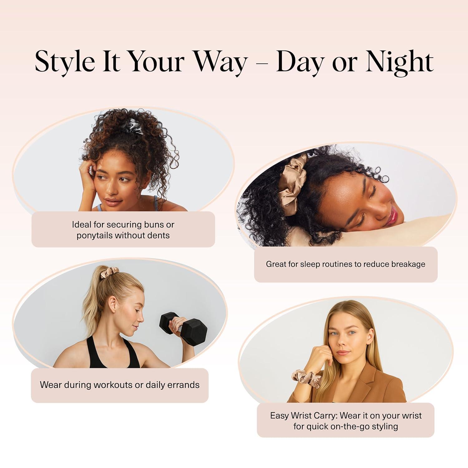 image:imageKitsch Pillow Satin Scrunchies for Women Hair Ties No Damage No Crease Hair Accessories Perfect for Day or Night Ideal Gifts for Women 4pcsGold