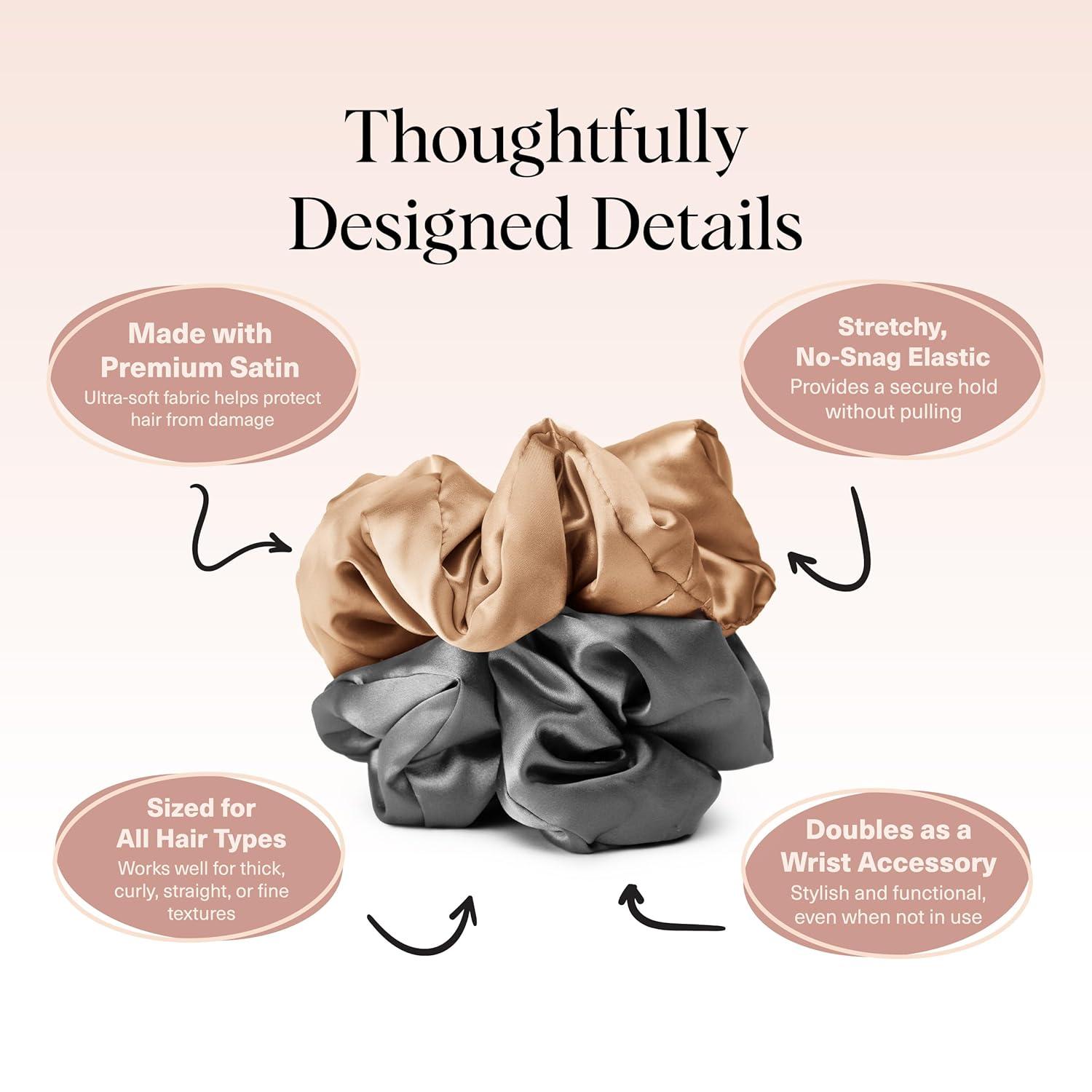 image:imageKitsch Pillow Satin Scrunchies for Women Hair Ties No Damage No Crease Hair Accessories Perfect for Day or Night Ideal Gifts for Women 4pcsGold