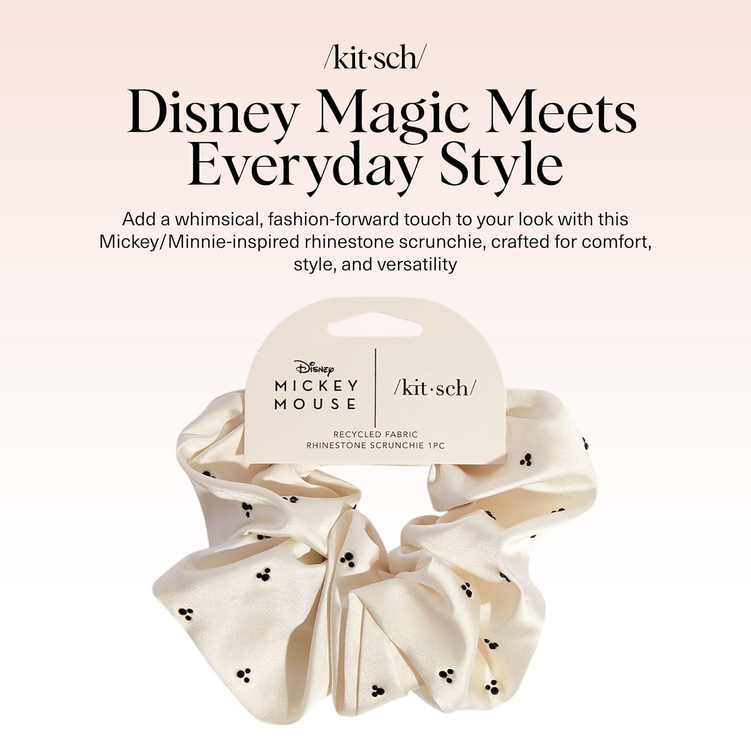image:imageKitsch Pillow Satin Scrunchies for Women Hair Ties No Damage No Crease Hair Accessories Perfect for Day or Night Ideal Gifts for Women 4pcsMickeyMinnie Cream Rhinestone