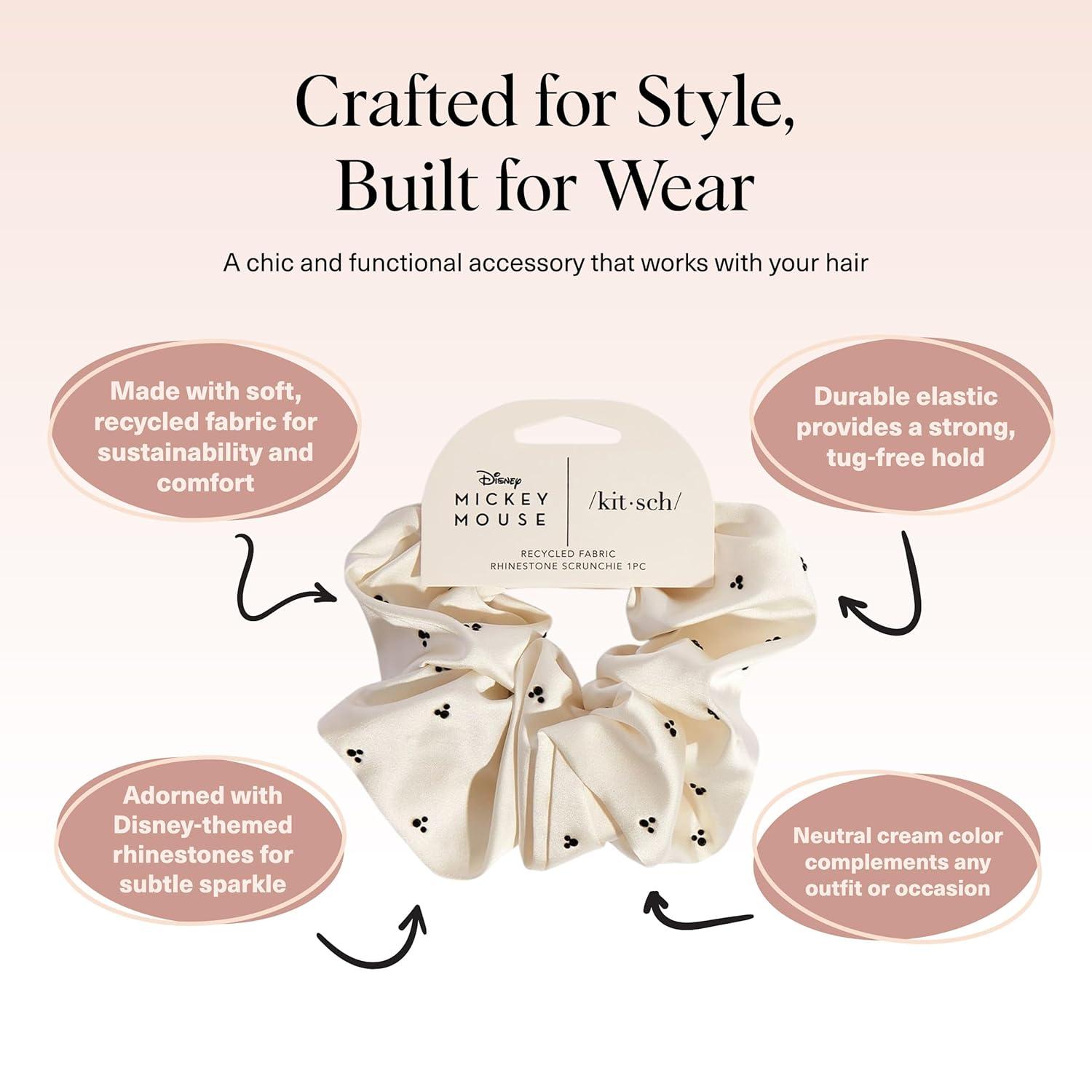 image:imageKitsch Pillow Satin Scrunchies for Women Hair Ties No Damage No Crease Hair Accessories Perfect for Day or Night Ideal Gifts for Women 4pcsMickeyMinnie Cream Rhinestone