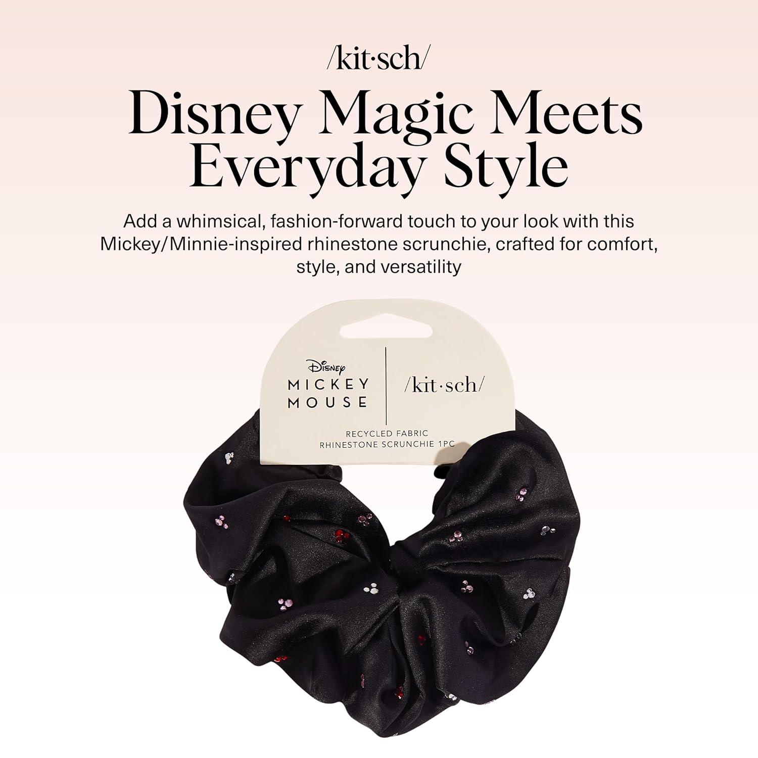 image:imageKitsch Pillow Satin Scrunchies for Women Hair Ties No Damage No Crease Hair Accessories Perfect for Day or Night Ideal Gifts for Women 4pcsMickeyMinnie Black Rhinestone