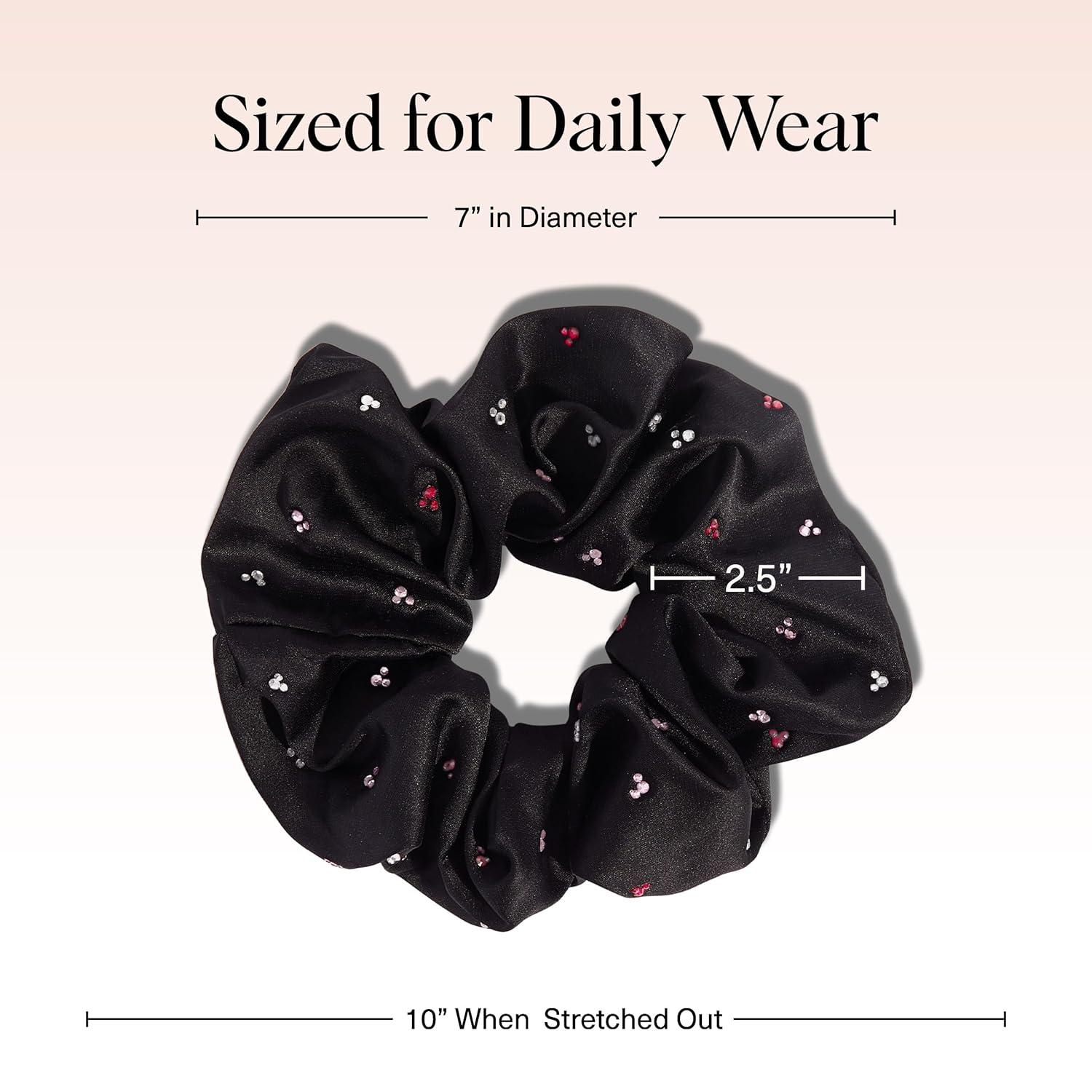 image:imageKitsch Pillow Satin Scrunchies for Women Hair Ties No Damage No Crease Hair Accessories Perfect for Day or Night Ideal Gifts for Women 4pcsMickeyMinnie Black Rhinestone